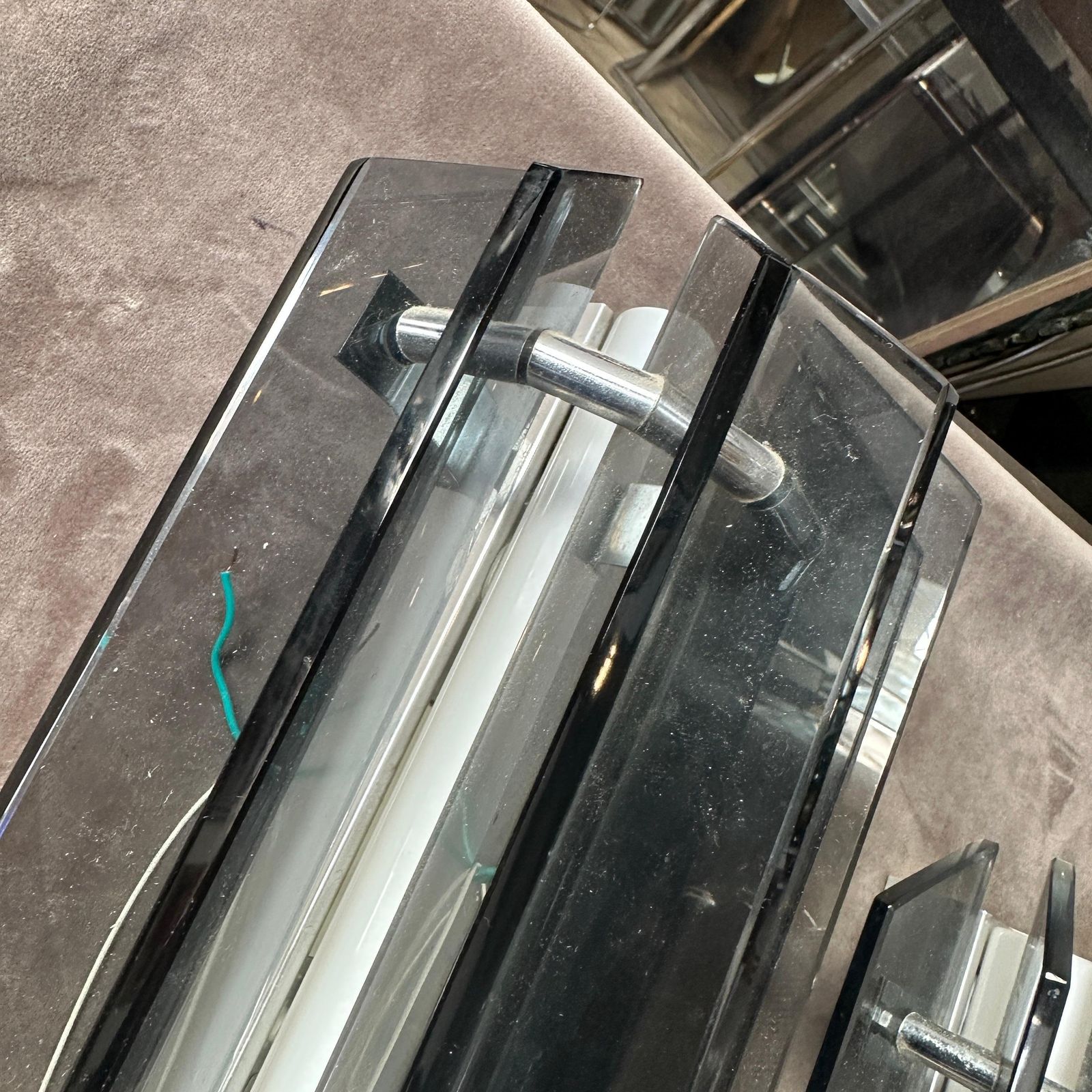 1960s Space Age Gray Glass And Steel Wall Sconces By Veca photo buy