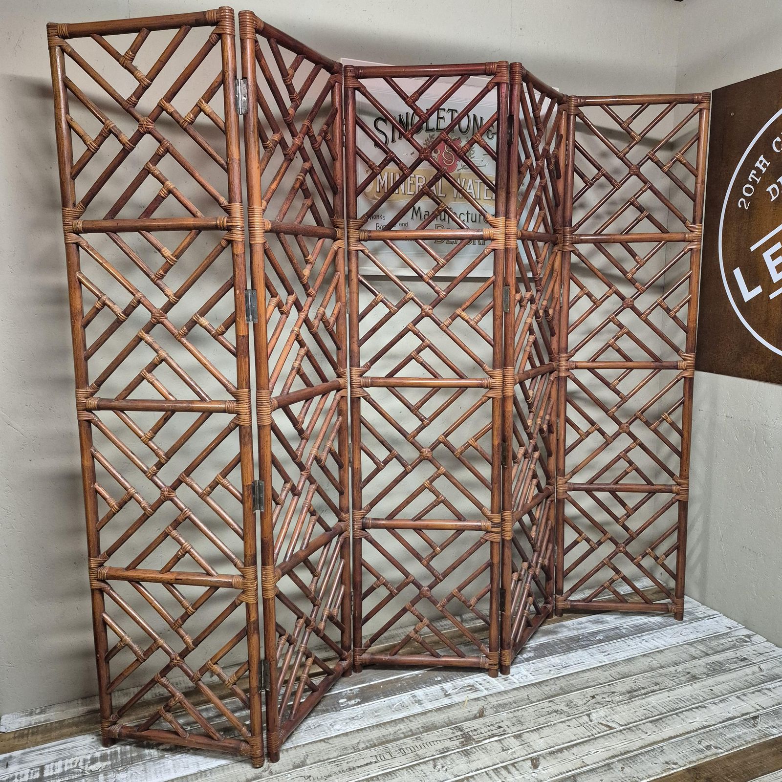 Mid Century Faux Bamboo Folding Room Divider / Discretion Privacy Screen. photo furniture