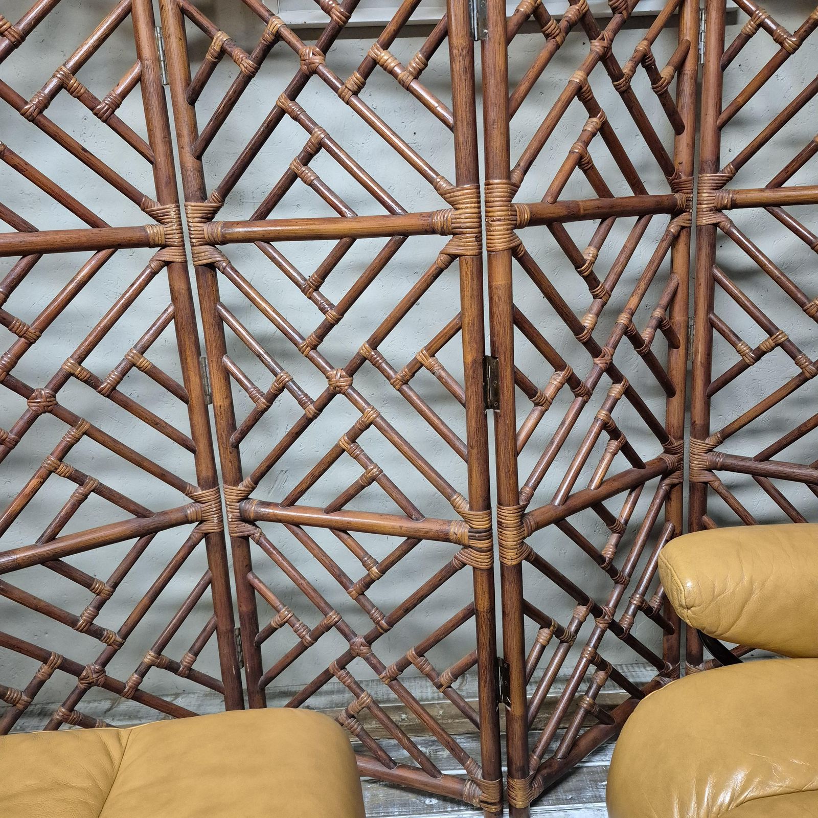 Mid Century Faux Bamboo Folding Room Divider / Discretion Privacy Screen. photo 595.0