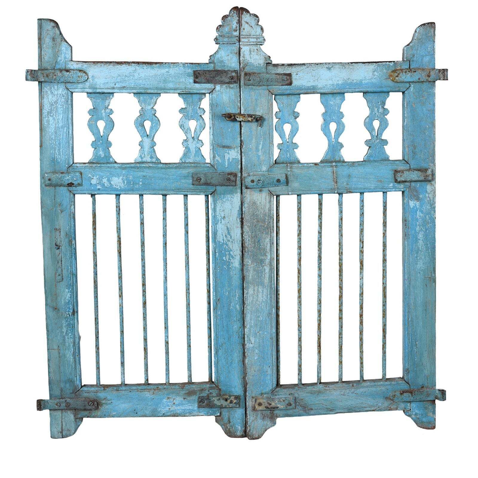Blue Painted Teak Dog Gate From Gujarat   Late 19th Century