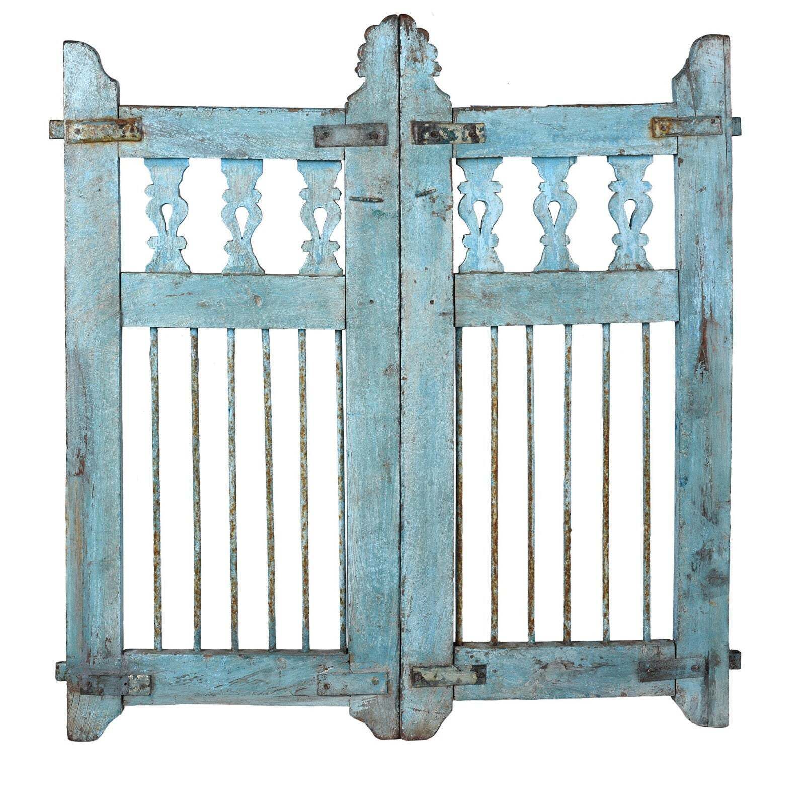 Blue Painted Teak Dog Gate From Gujarat   Late 19th Century photo Home Fixtures