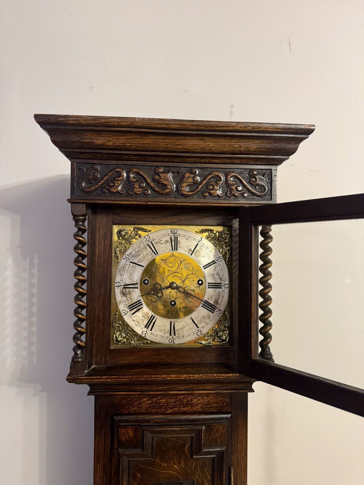 Fine Quality Antique Oak Triple Weight Chiming Grandmother Clock photo 3900.0