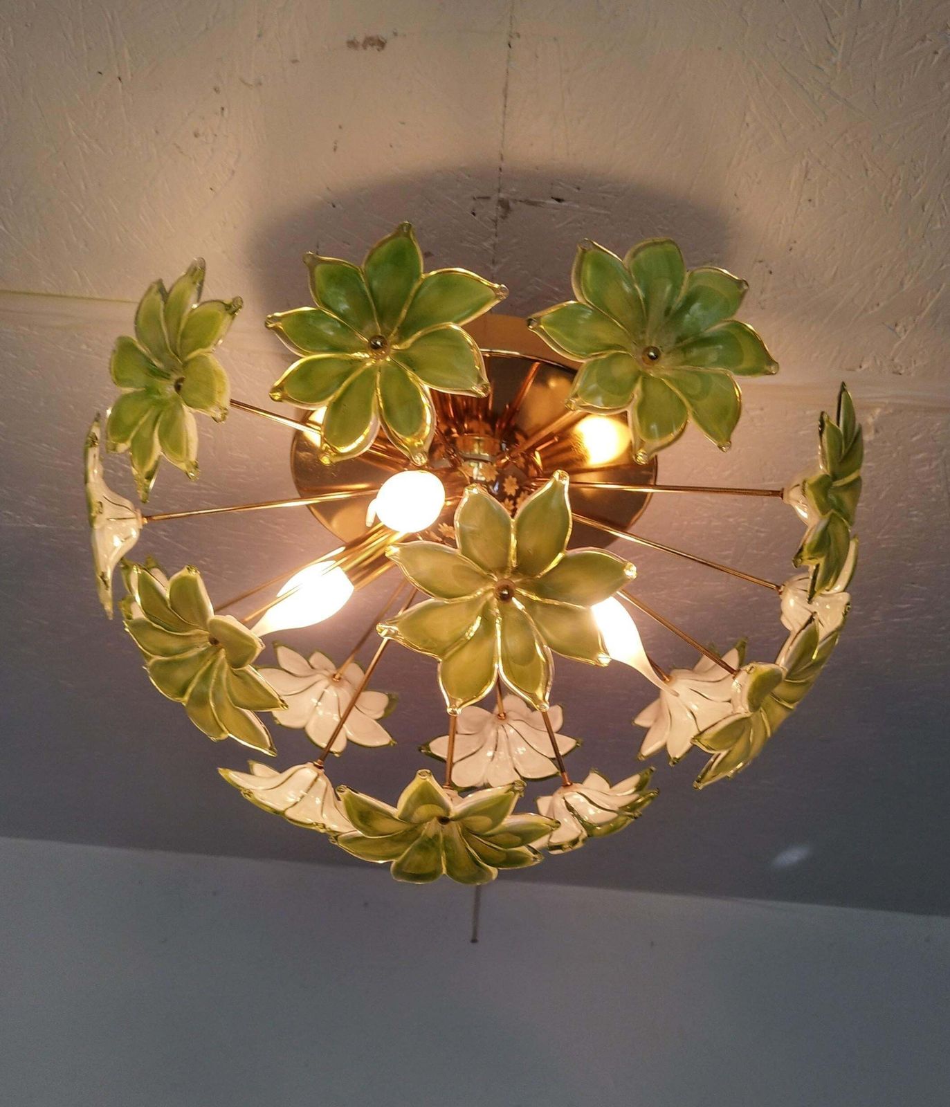 Chandelier Green Murano Styled Glass Flower Sputnik Flush Mount Light photo for sale