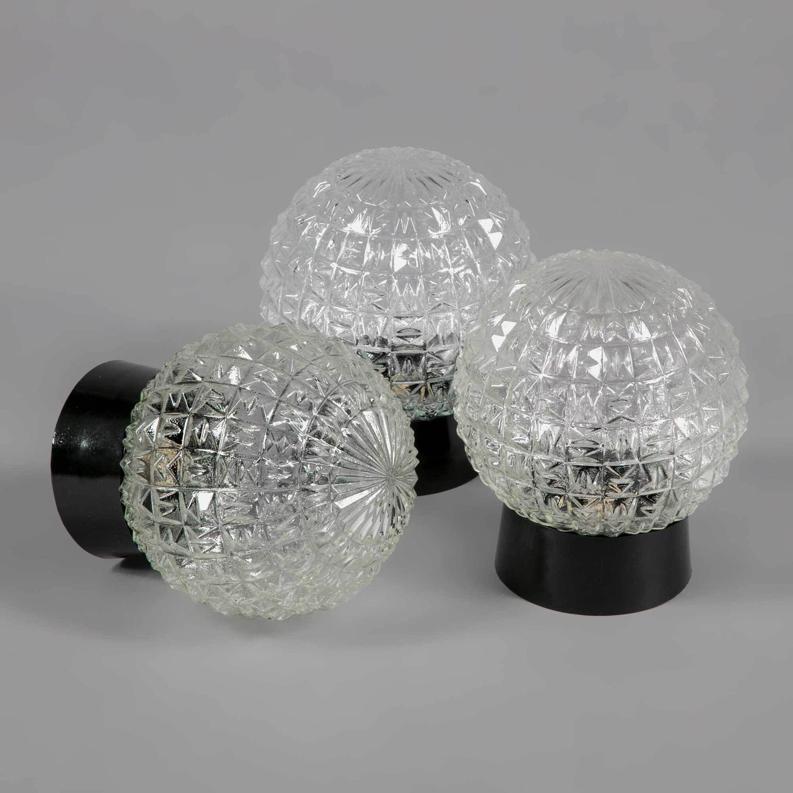 Small Vintage Crystal Cut Glass Flush Light photo vinterior
