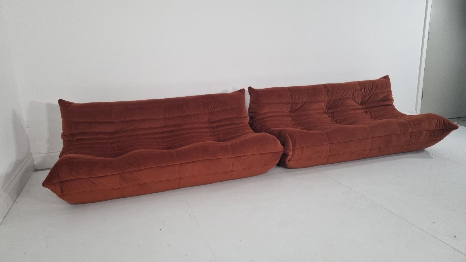Ligne Roset Pair Of 3 Seater Togo's In Russet Velvet Immaculate photo for sale