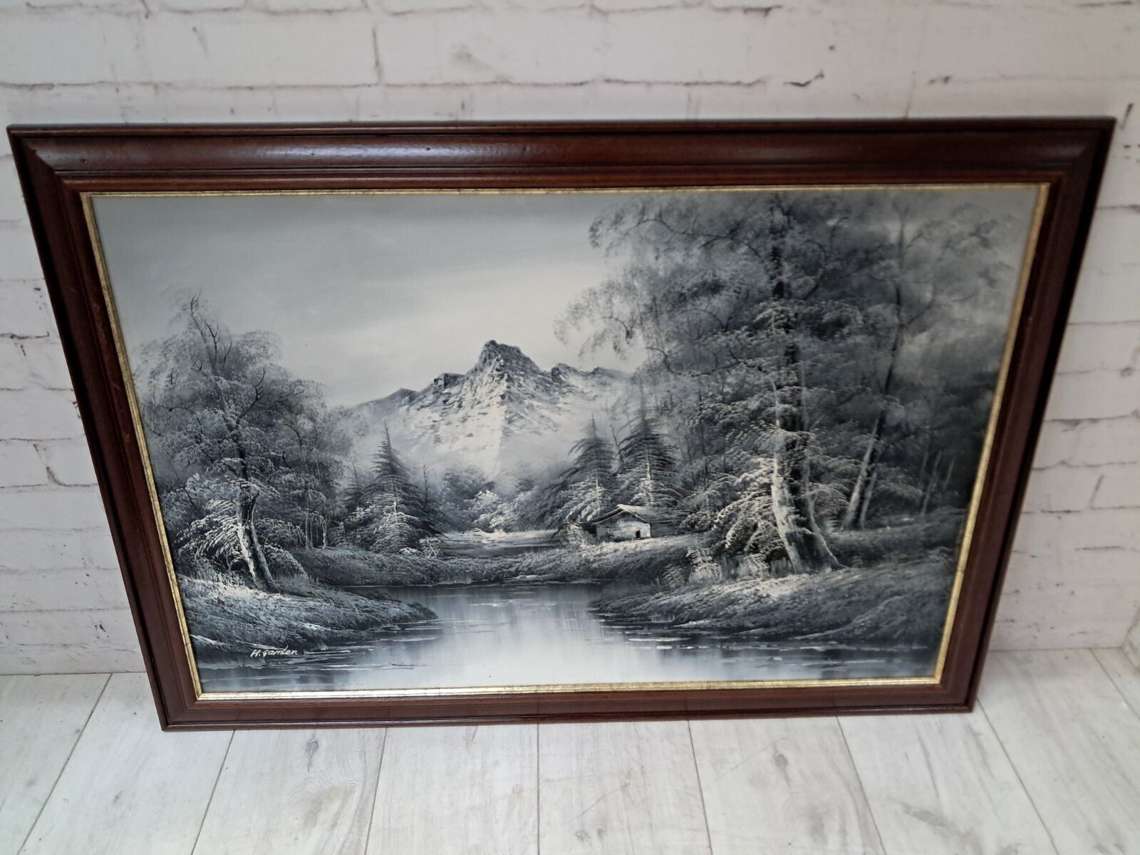 Large Oil Painting Black & White Winter Landscape On Canvas H Gamlen 1980 Framed photo 250.0
