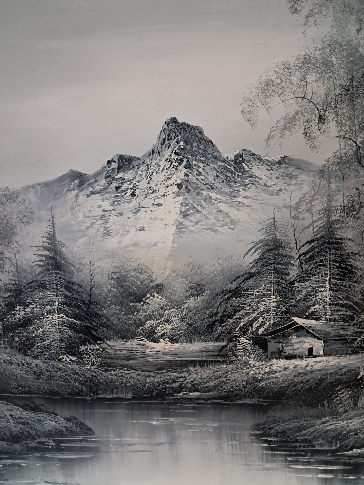 photo furniture Large Oil Painting Black & White Winter Landscape On Canvas H Gamlen 1980 Framed