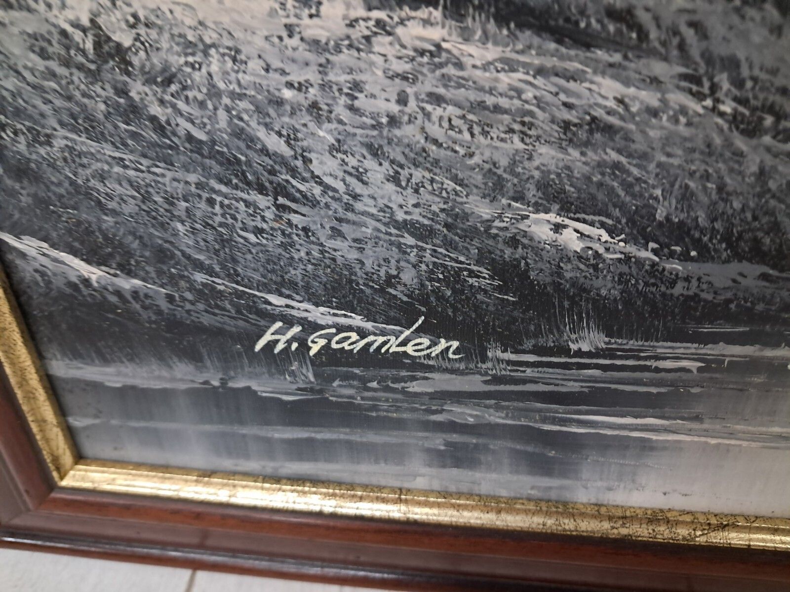 photo buy Large Oil Painting Black & White Winter Landscape On Canvas H Gamlen 1980 Framed