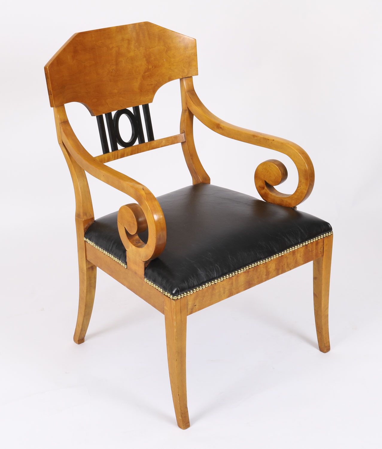 Antique Pair Swedish Biedermeier Birchwood Ebonized Armchairs 19th Century photo for sale