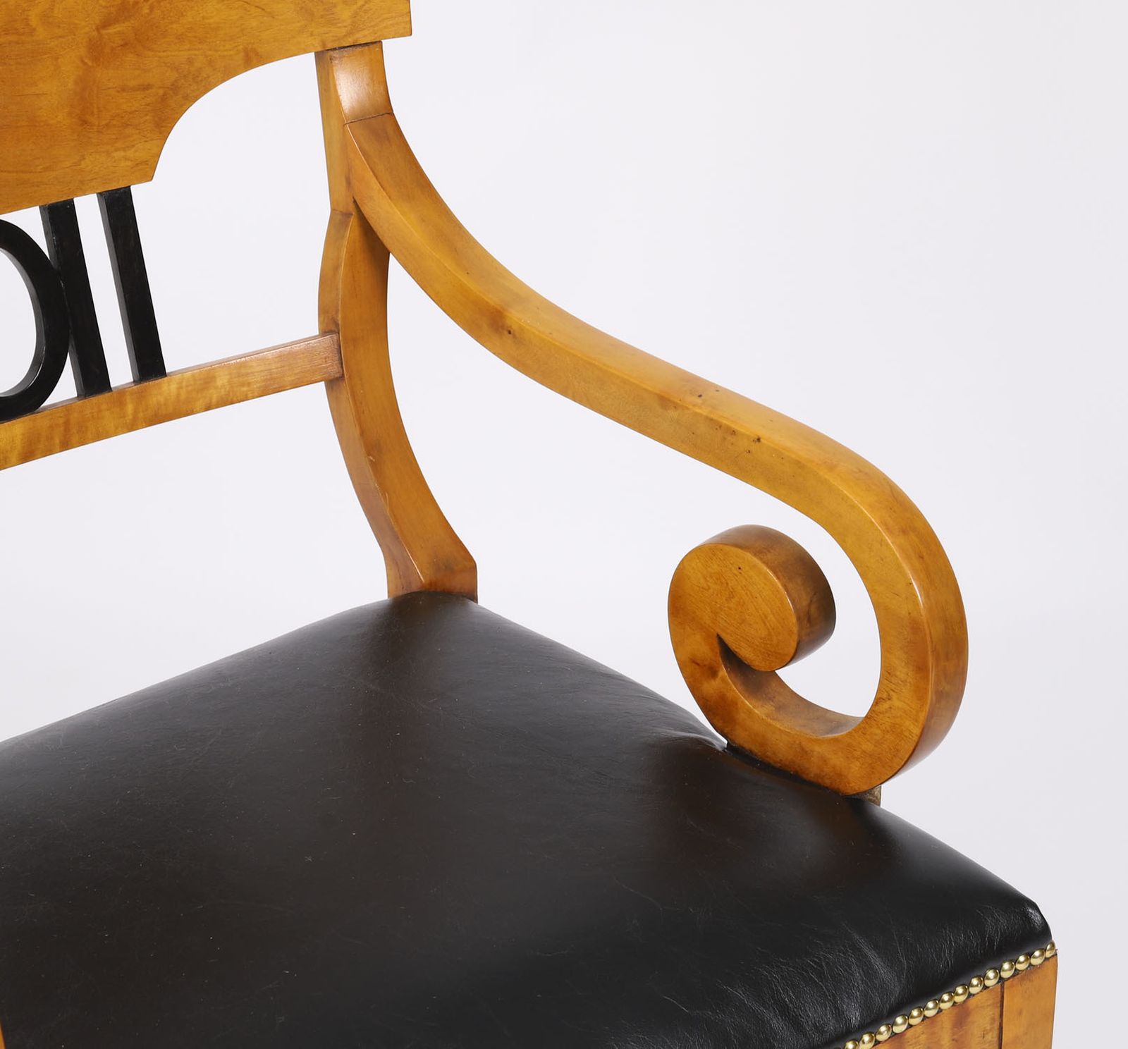 photo furniture Antique Pair Swedish Biedermeier Birchwood Ebonized Armchairs 19th Century