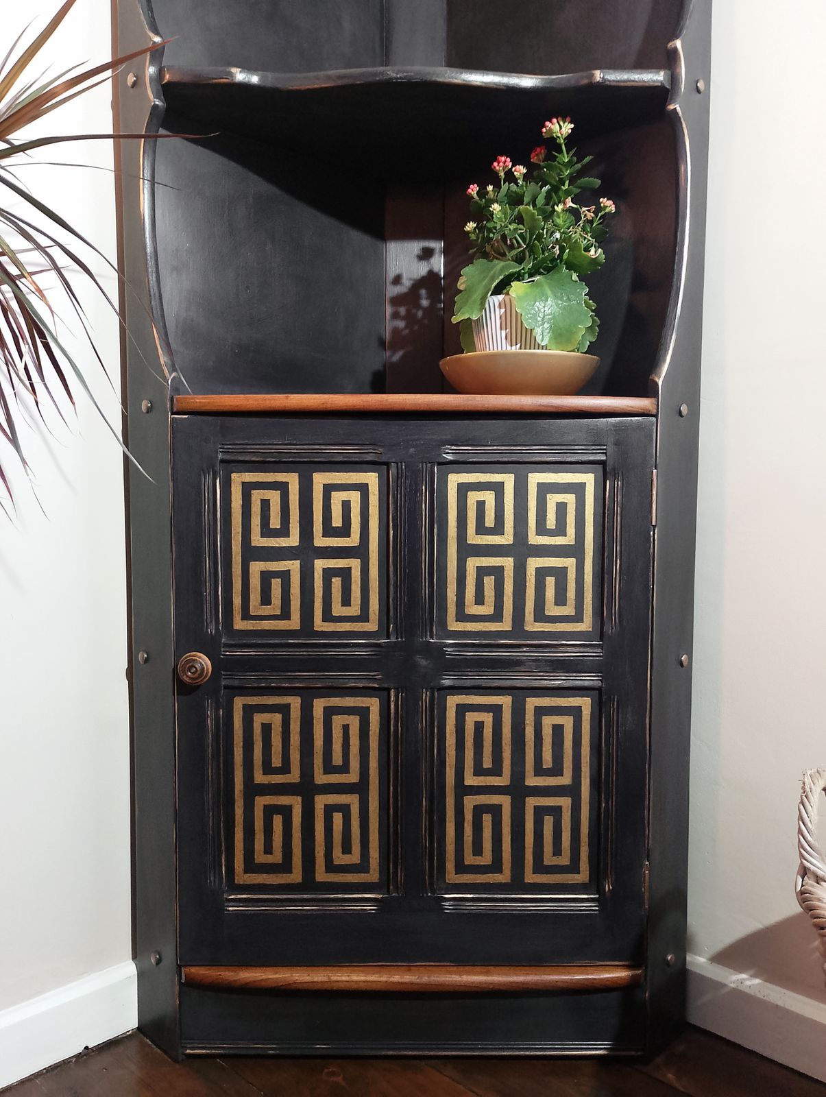 Ercol Corner Cabinet In Athenian Black With Hand Painted Gold Highlights photo furniture
