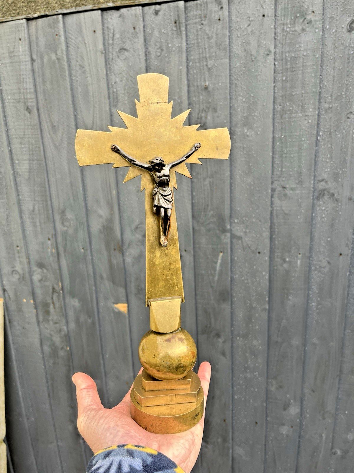 photo buy Art Deco Brass & Bronze Freestanding Altar Crucifix Church Cross Jesus French ?