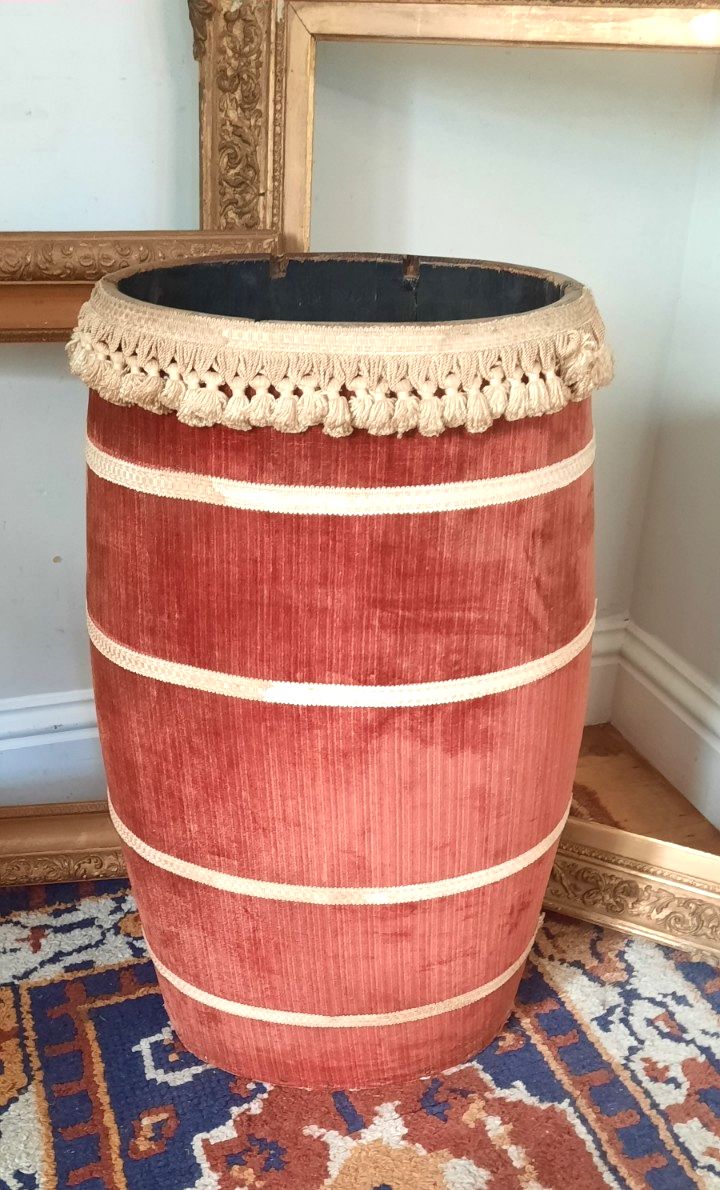 Antique Upholstered Stick Stand Barrel Umbrella Holder Cane Stand photo for sale