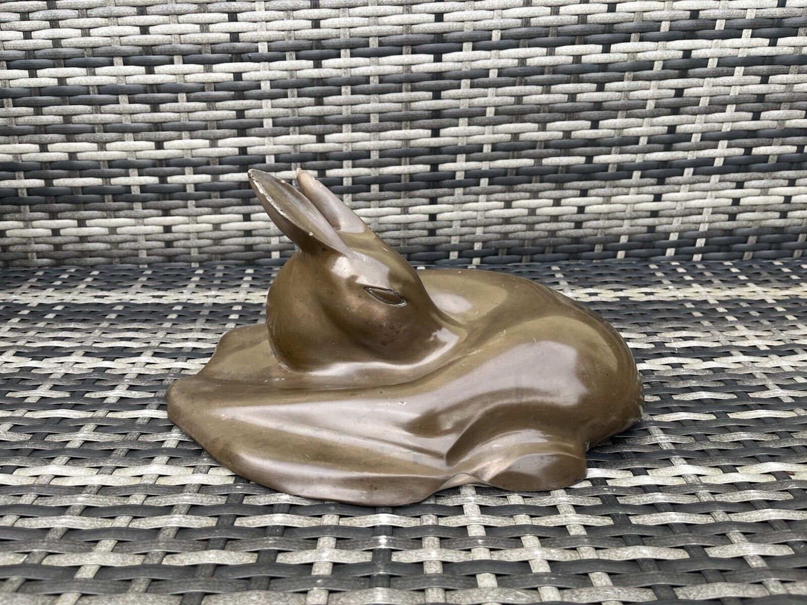Large 50's Art Deco Style Signed Richard Fisher Bronze Resin Fawn Deer Sculpture photo vinterior