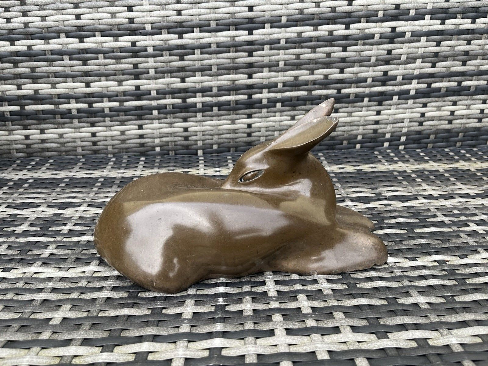 photo buy Large 50's Art Deco Style Signed Richard Fisher Bronze Resin Fawn Deer Sculpture