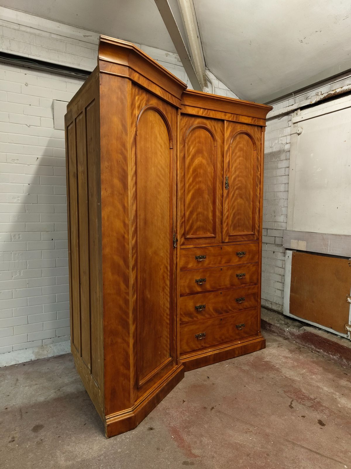 Antique Victorian Satin Birch Corner Wardrobe Armoire Compactum photo vintage
