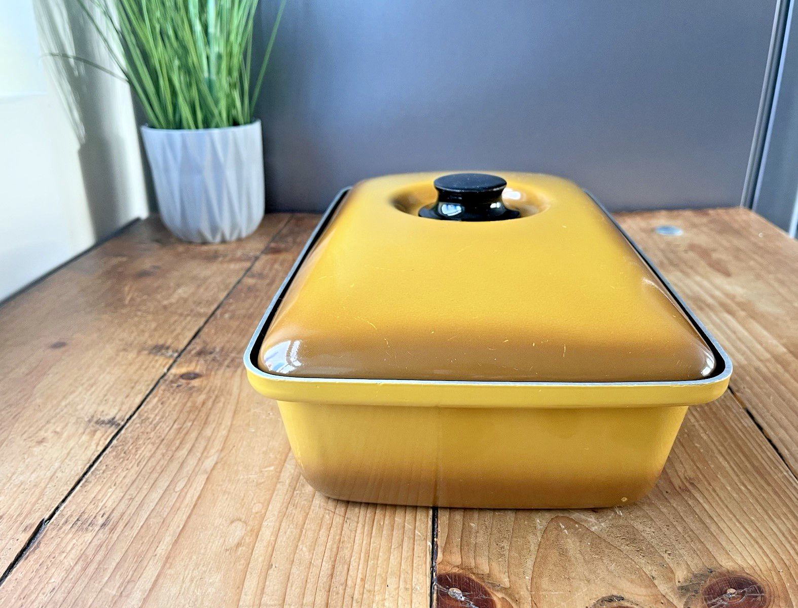 Vintage 60s 70s Tower Enamel Mustard Yellow Casserole Roasting Pan Retro Kitchen photo buy