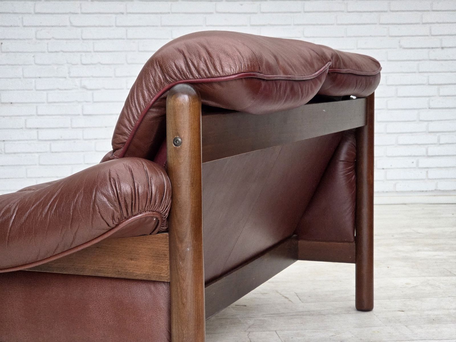 1770.0 1970s, 2 Seater Swedish Sofa, Brown Leather With Patina, Dark Beech Wood. photo