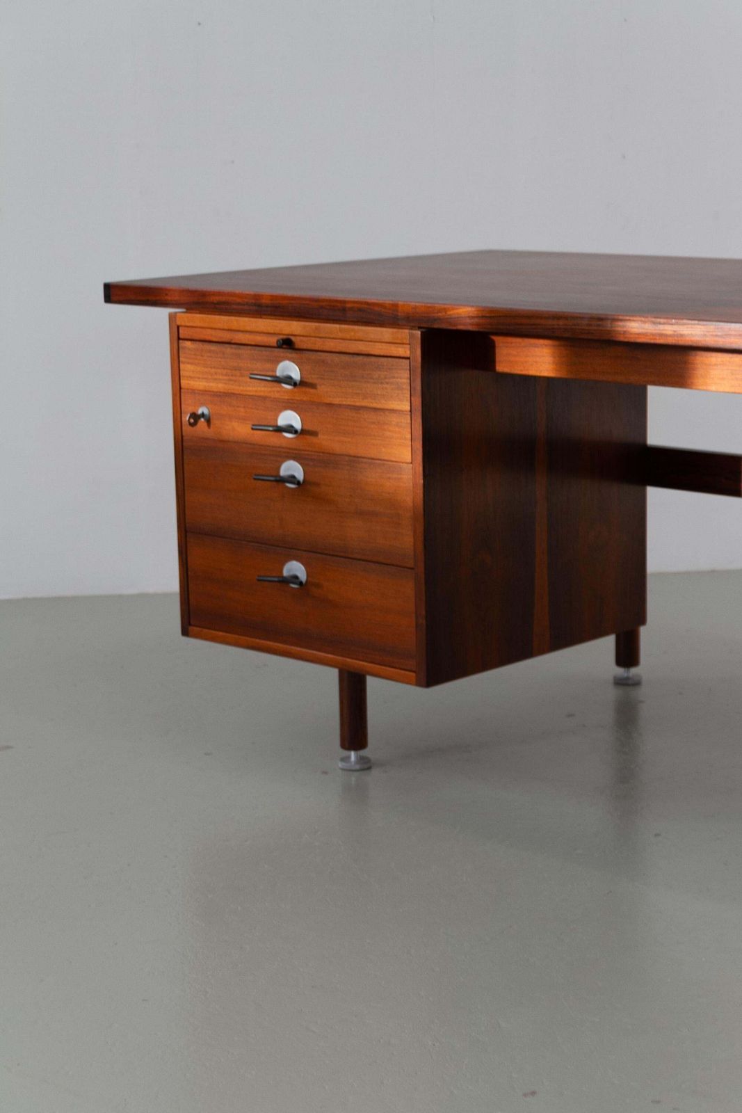 photo furniture Mid Century Rosewood Executive Desk With Y Pulls By Jens Risom, 1960s.