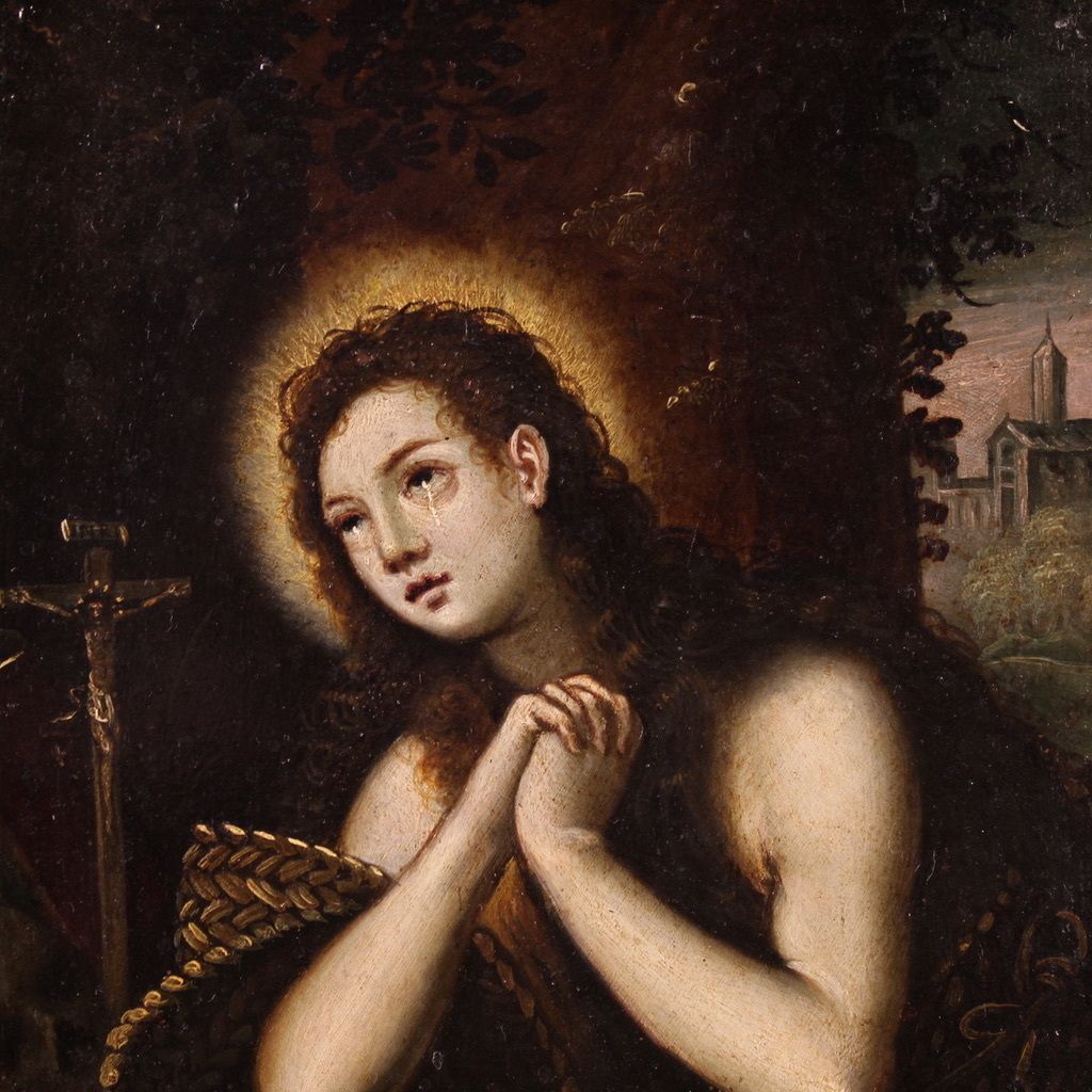 photo buy Antique 17th Century Copper Painting, Penitent Magdalene