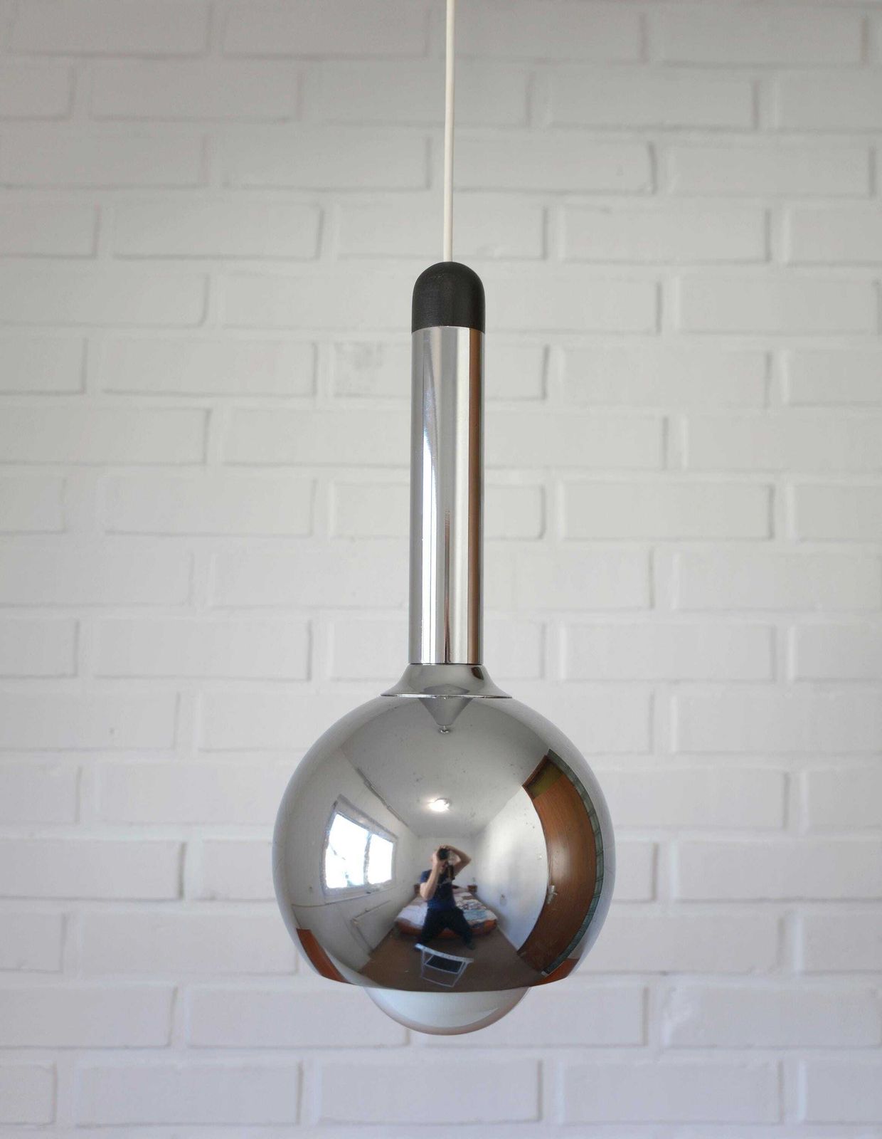 Vintage Pendant Light / Mcm Hanging Lamp / Mid Century Modern / Minimalist Chrome Lighting