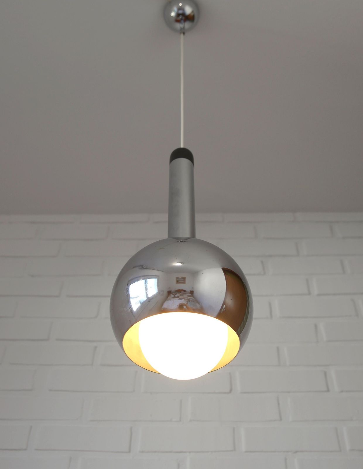 Vintage Pendant Light / Mcm Hanging Lamp / Mid Century Modern / Minimalist Chrome Lighting photo 204.0