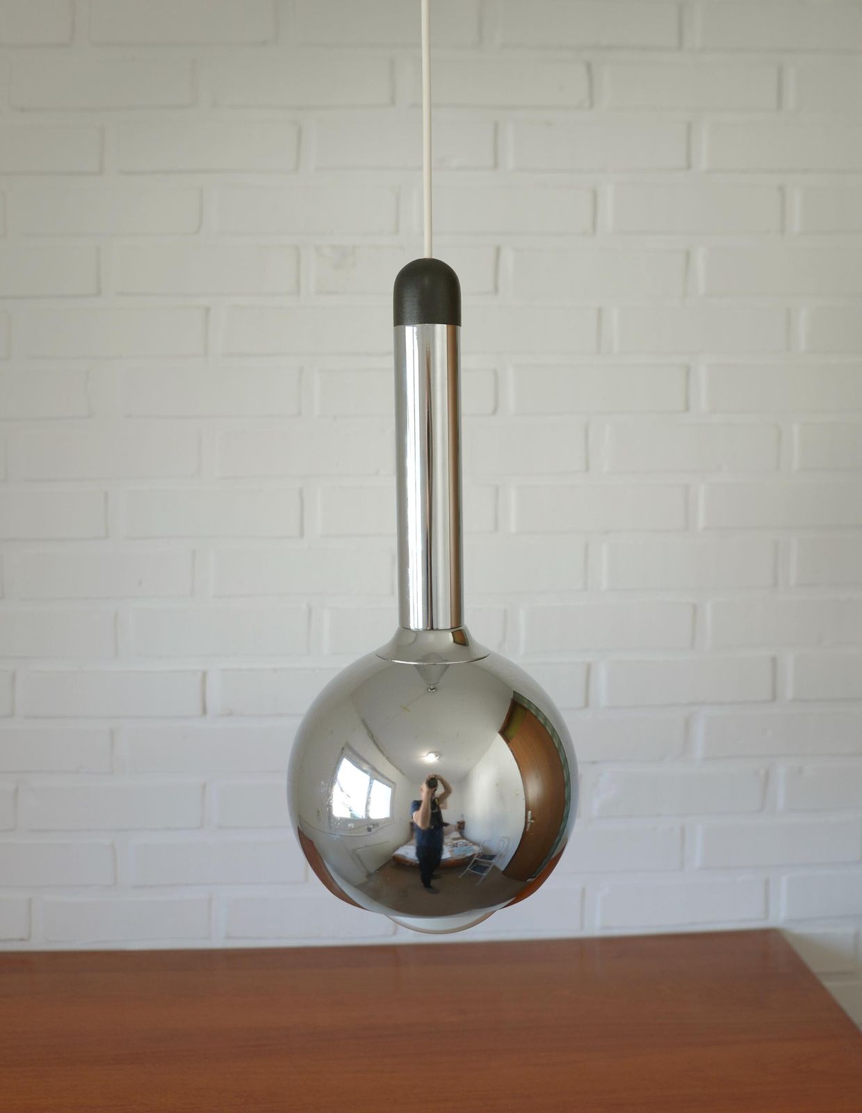 Vintage Pendant Light / Mcm Hanging Lamp / Mid Century Modern / Minimalist Chrome Lighting photo vinterior