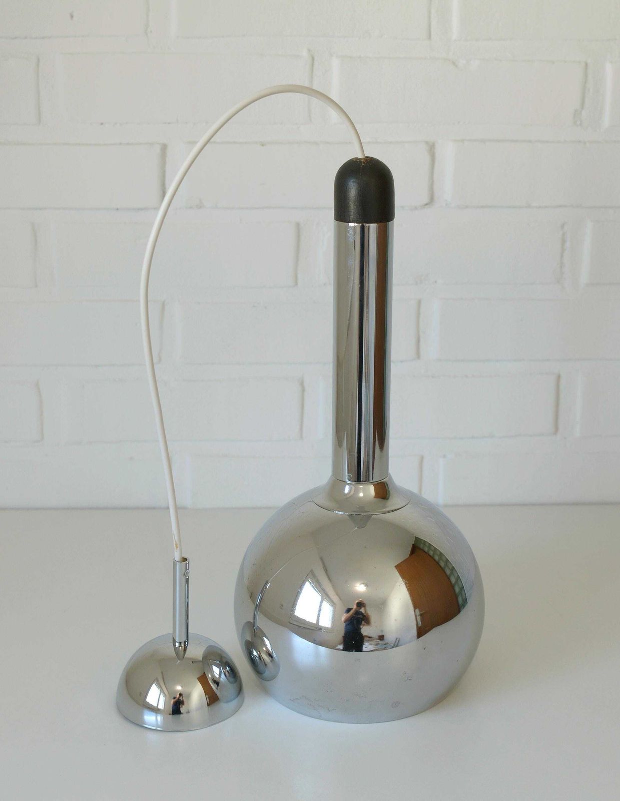 photo for sale Vintage Pendant Light / Mcm Hanging Lamp / Mid Century Modern / Minimalist Chrome Lighting