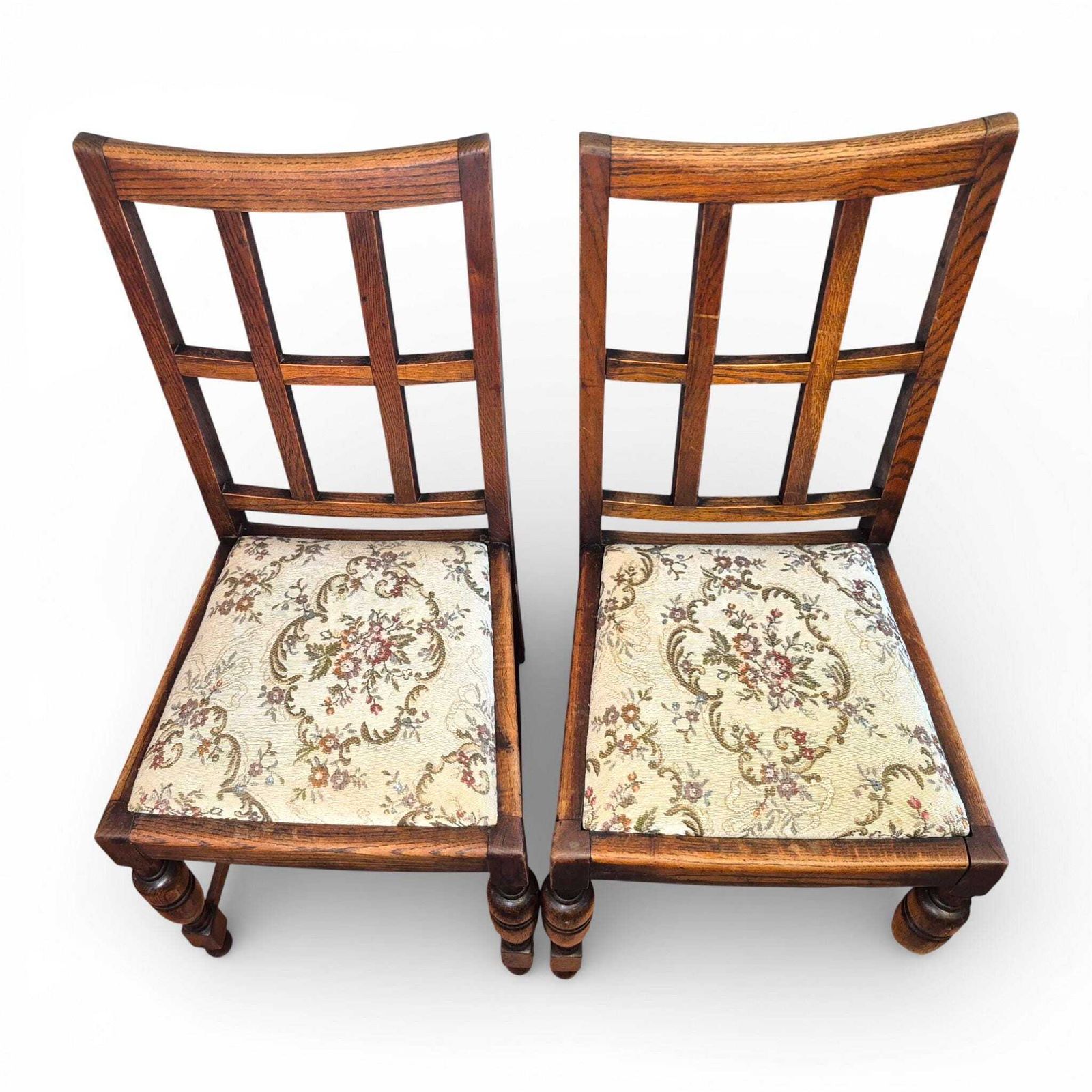 Set Of 4 Arts & Crafts Oak Dining Chairs | Antique Oak Chairs | Upholstered Seats | Early 20th Century photo vinterior