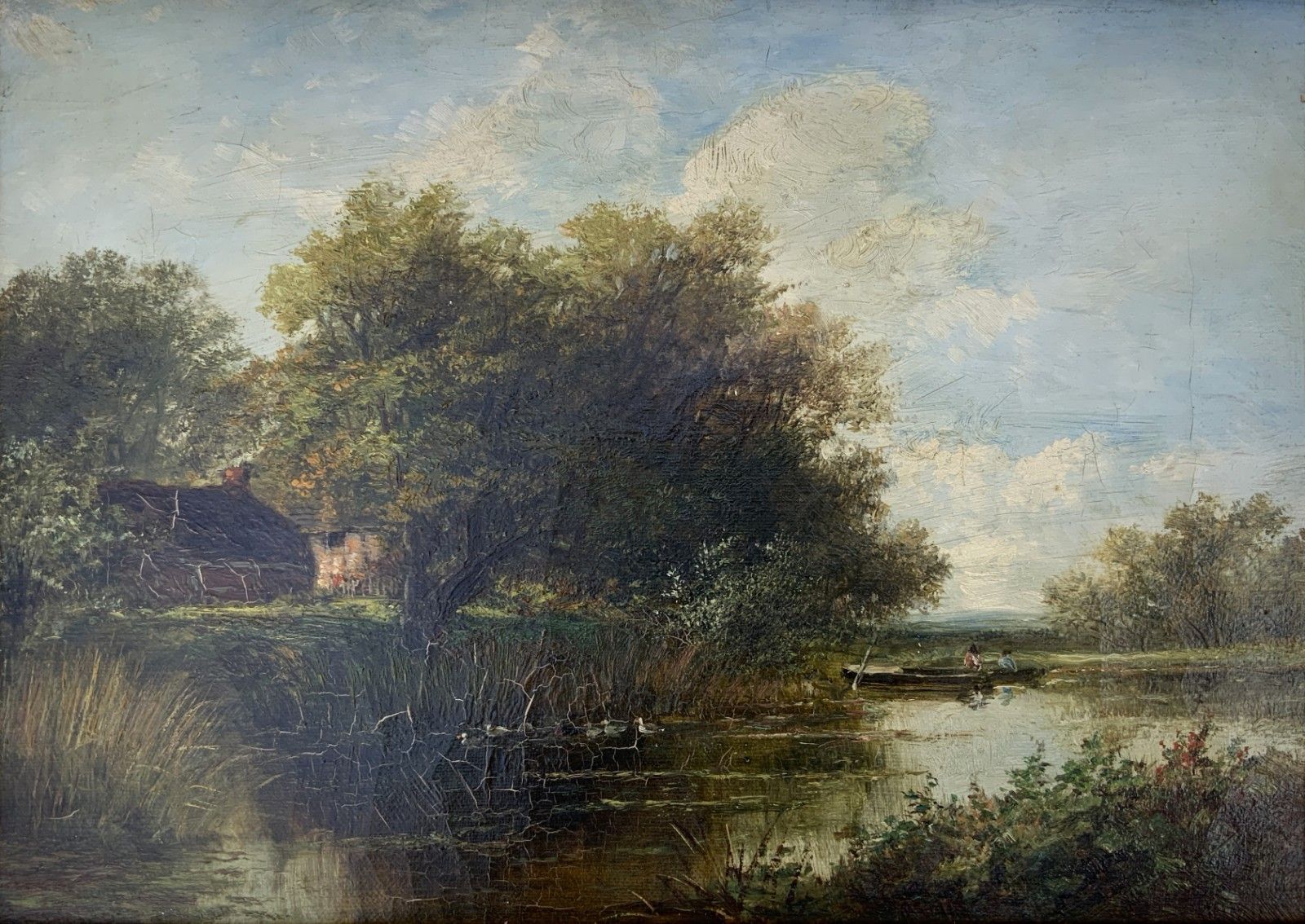 Att: Abraham Hulk Junior (British, 1851 1922) Duck Pond Riverscape Oil Painting photo furniture