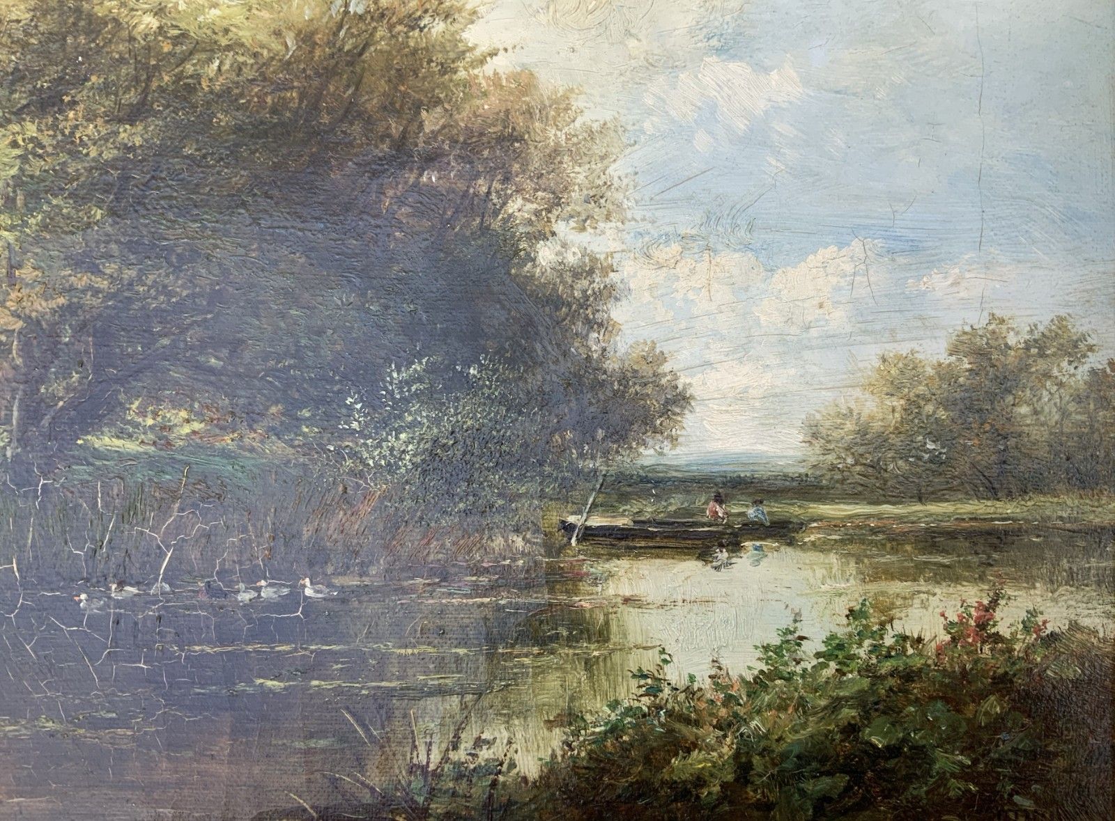 Att: Abraham Hulk Junior (British, 1851 1922) Duck Pond Riverscape Oil Painting photo vinterior