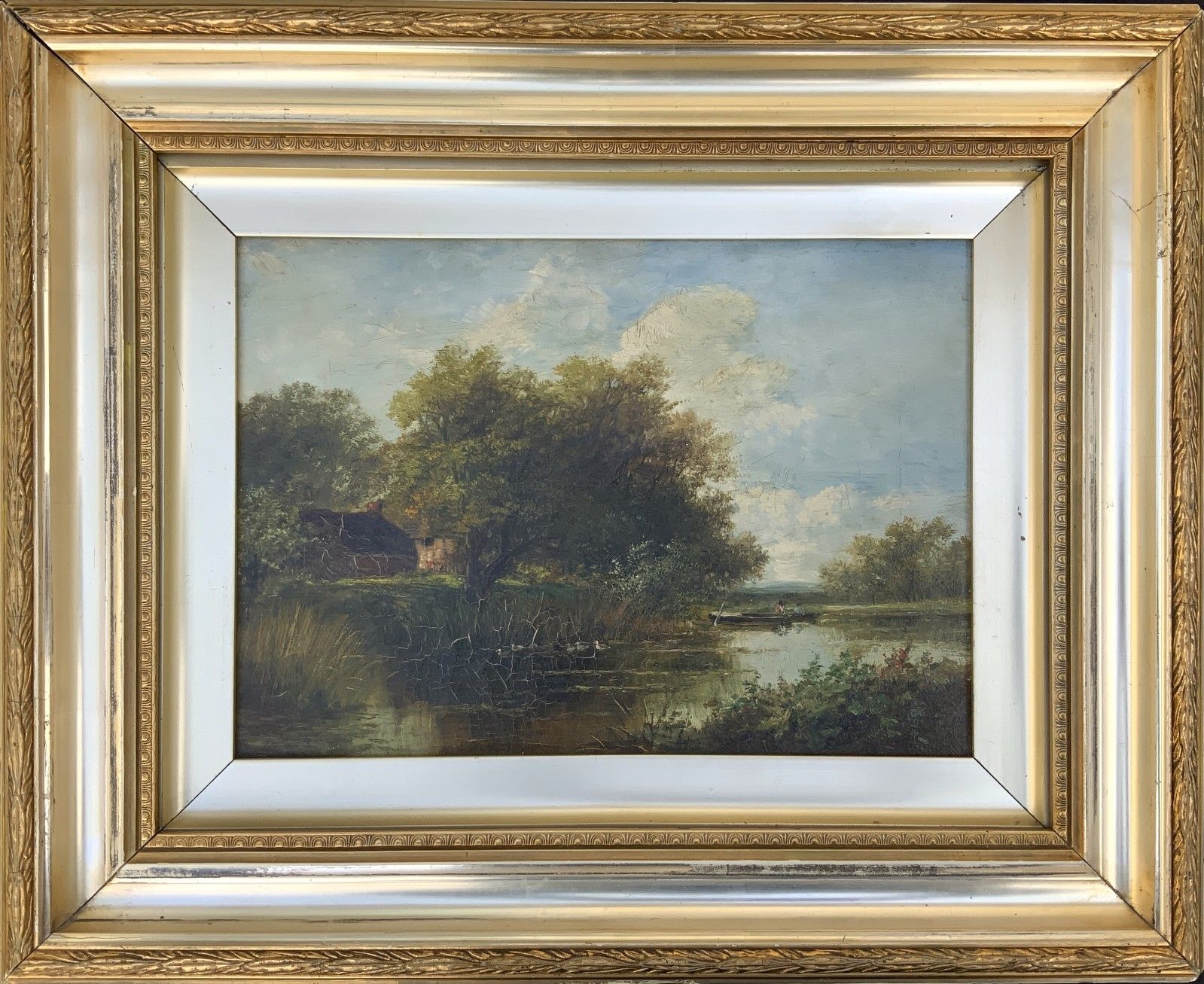 339.0 Att: Abraham Hulk Junior (British, 1851 1922) Duck Pond Riverscape Oil Painting photo
