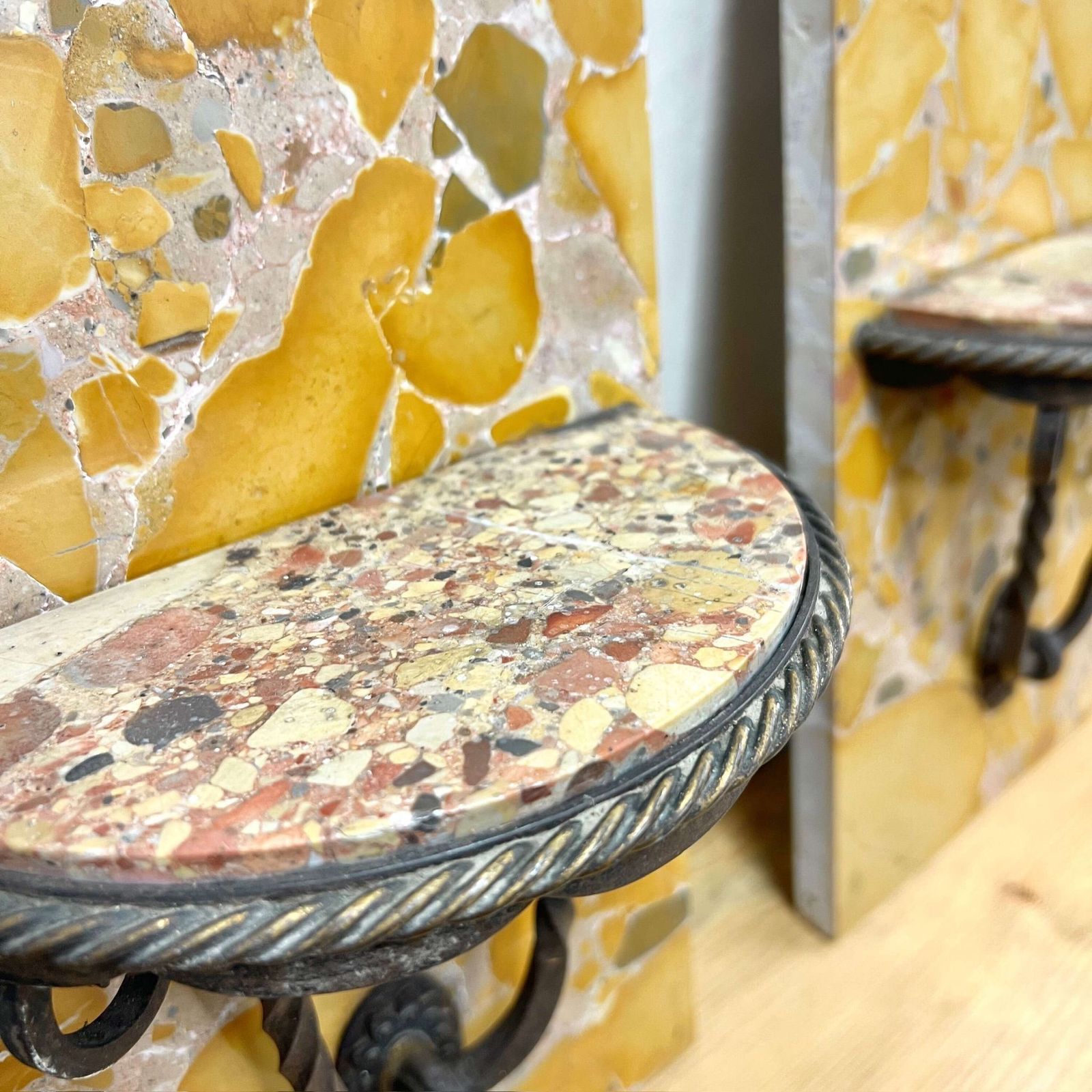 Rare Breche D'alep Marble & Iron Wall Shelves photo furniture