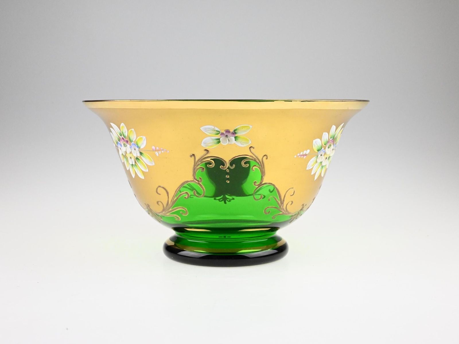 24k Gold Plated Glass Bowl, Glass Bowl, Green Glass Bowl, Gold Bowl, Bohemian Glass, Czech Glass Bowl, Enameled Bowl, Hand Painted Bowl photo furniture