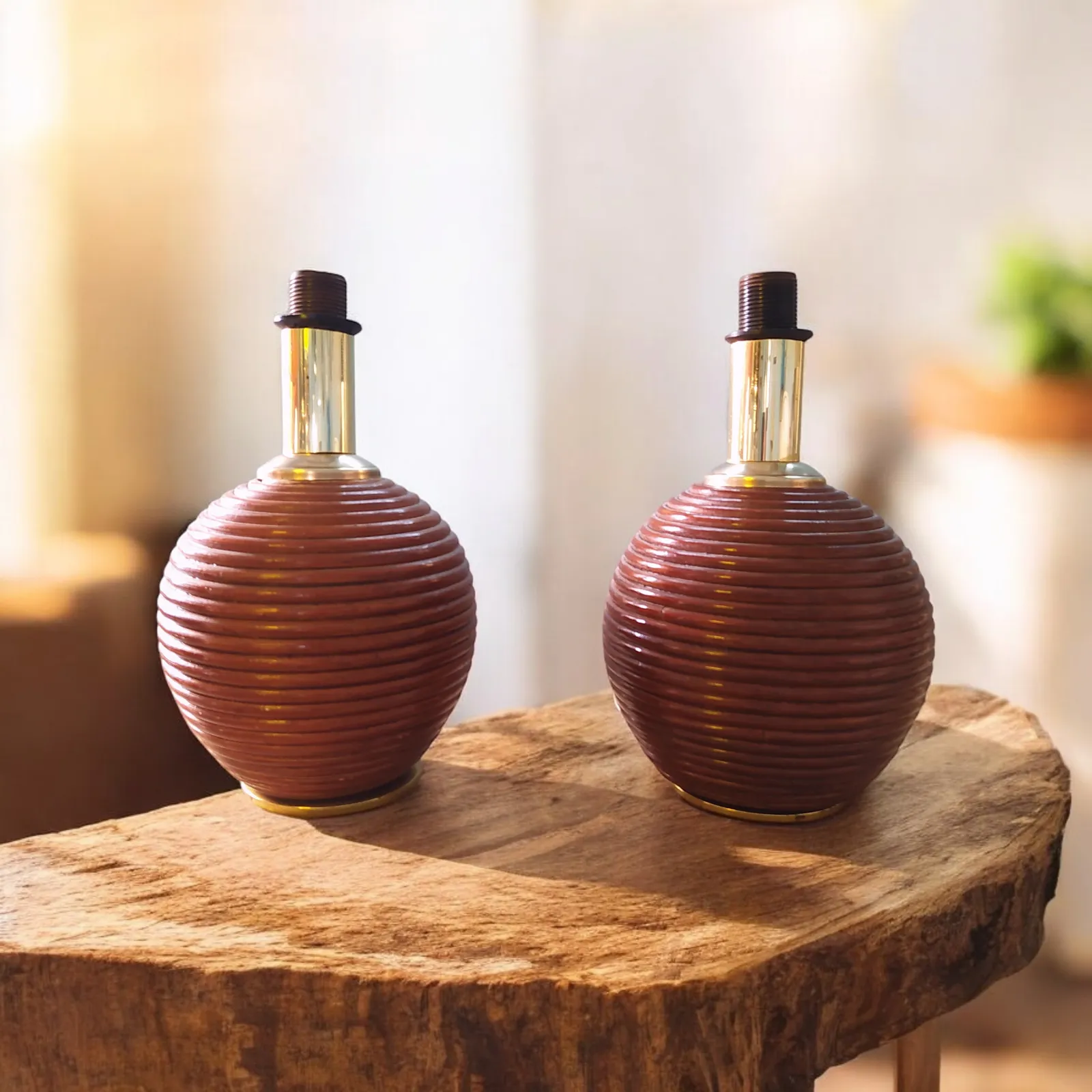 Pair 1970's Pencil Reed Table/Bedside Lamps. photo buy