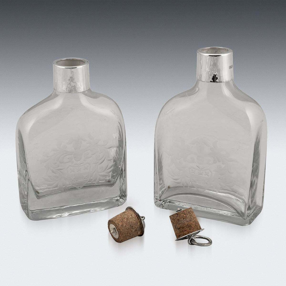 21stc English Solid Silver Mounted Glass Decanters With Heraldic Engraving C2007 photo Home Decor