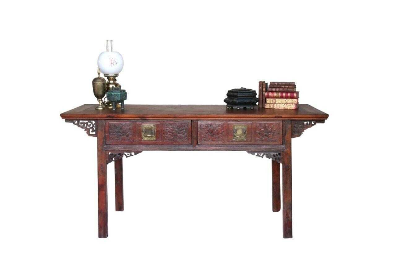 Antique Chinese Altar Table, C1830s, Auspicious Carvings, Large Oriental Asian Temple Table, Gong An