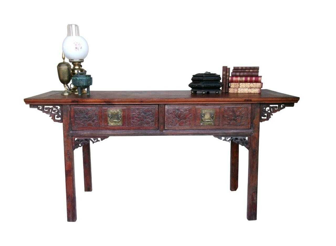 Antique Chinese Altar Table, C1830s, Auspicious Carvings, Large Oriental Asian Temple Table, Gong An photo furniture
