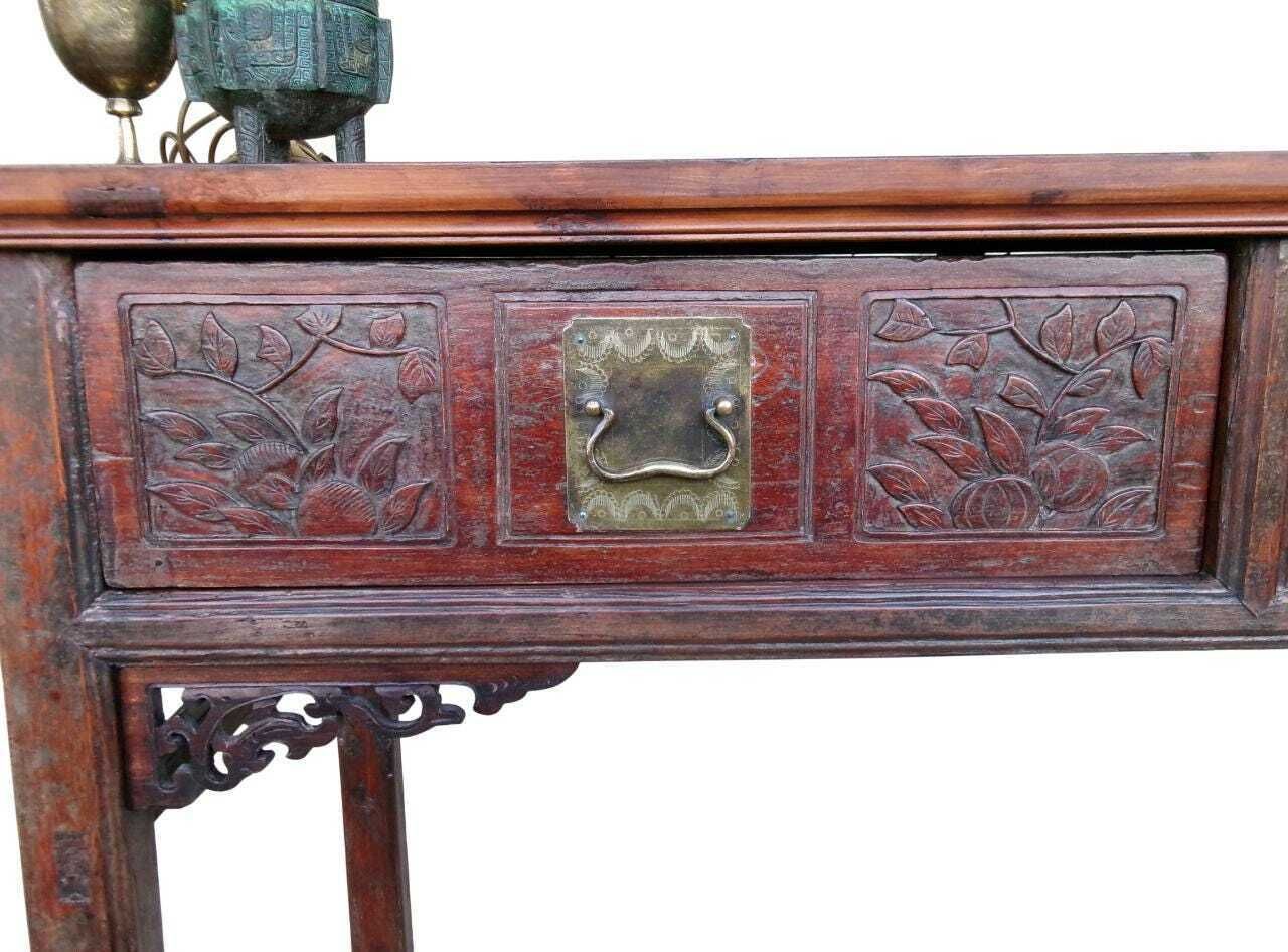 Antique Chinese Altar Table, C1830s, Auspicious Carvings, Large Oriental Asian Temple Table, Gong An photo vinterior