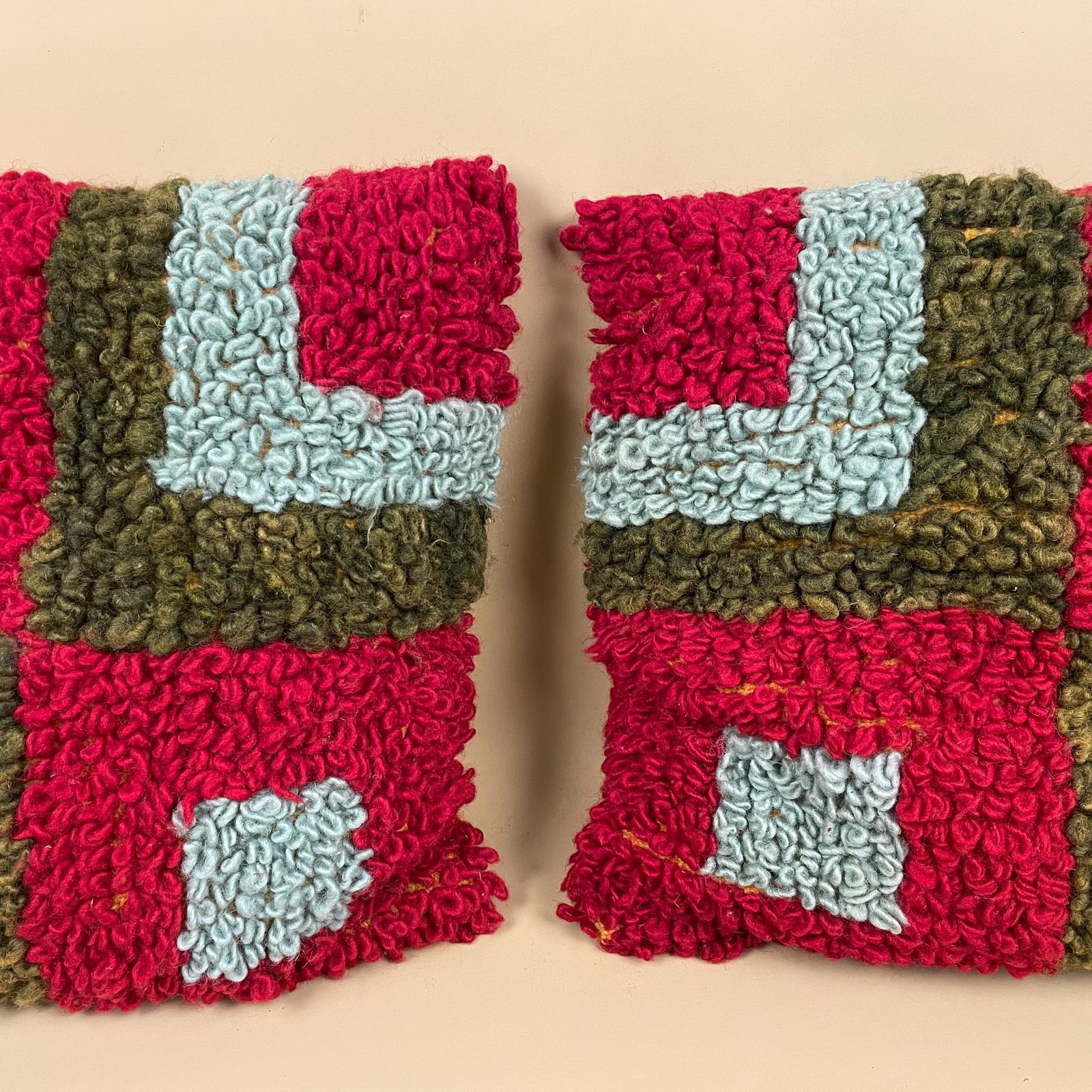Textiles Set Of 2 Vintage Moroccan Wool Woven Cushion Scatter Pillow Kilim Boucle Red Blue Antique Cushions 40x40cm Bolster Throw Decorative photo