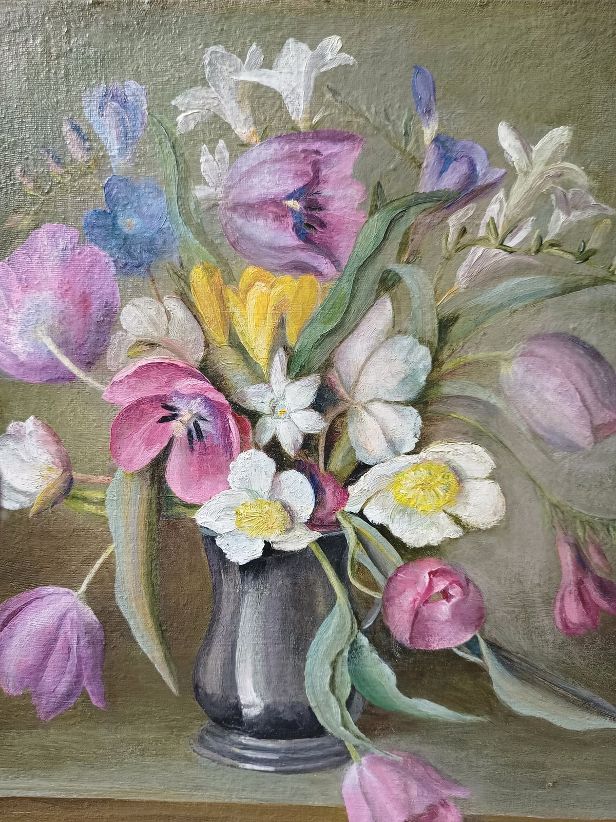 Original Floral Oil Painting Still Life Study Wild Flowers Artist Monogram L G . photo Art