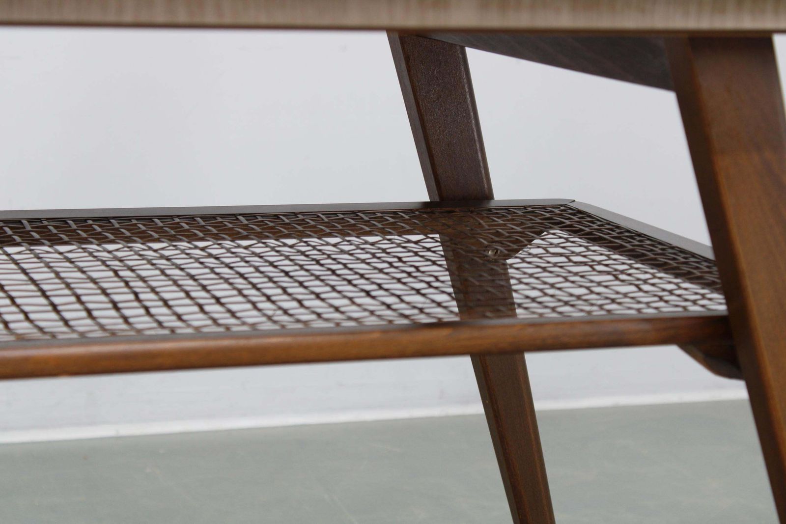 Mid Century German Coffee Table With Rattan Shelf And Brass Legs photo 447.0