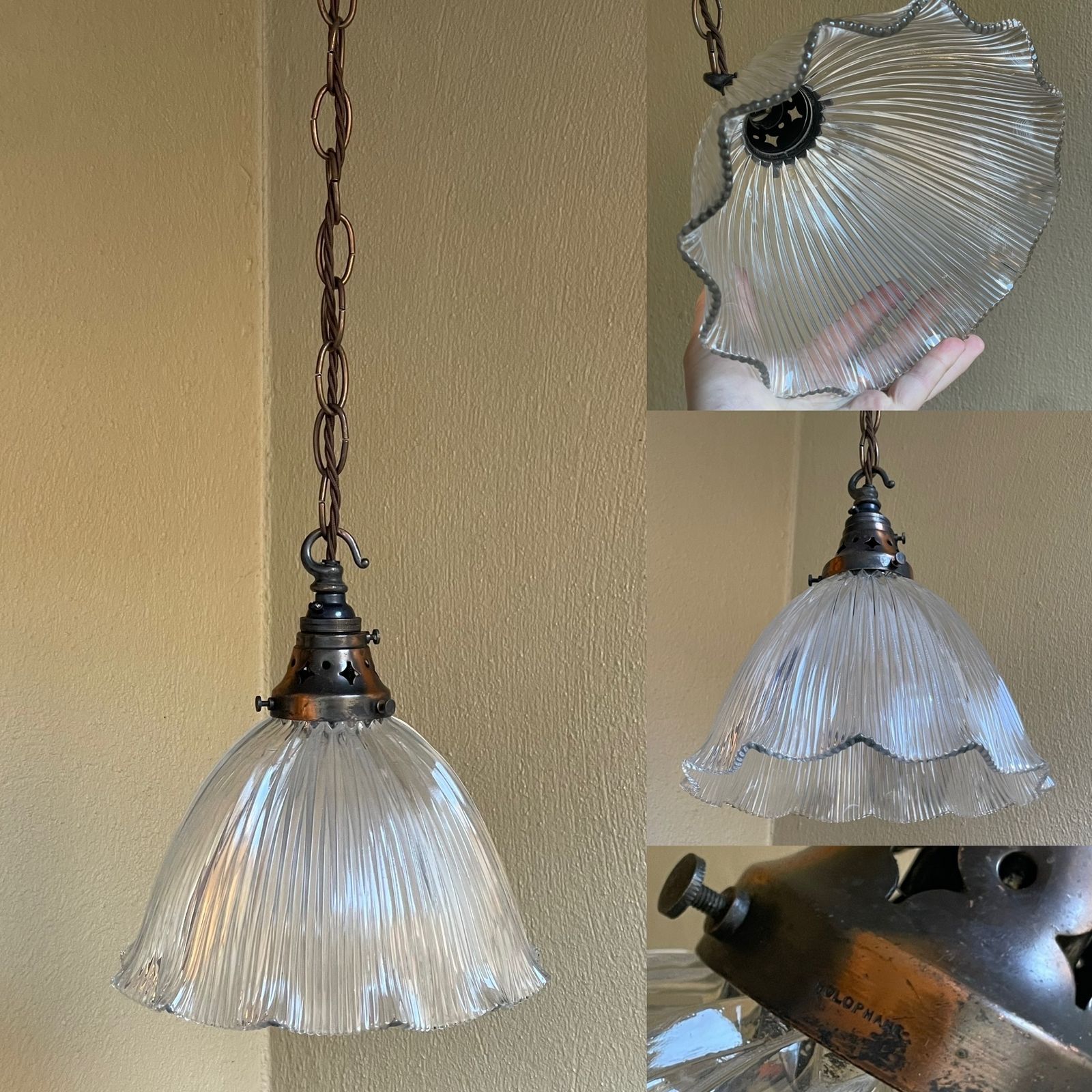 Edwardian Holophane Light Pendant (9 Inch) photo Lighting