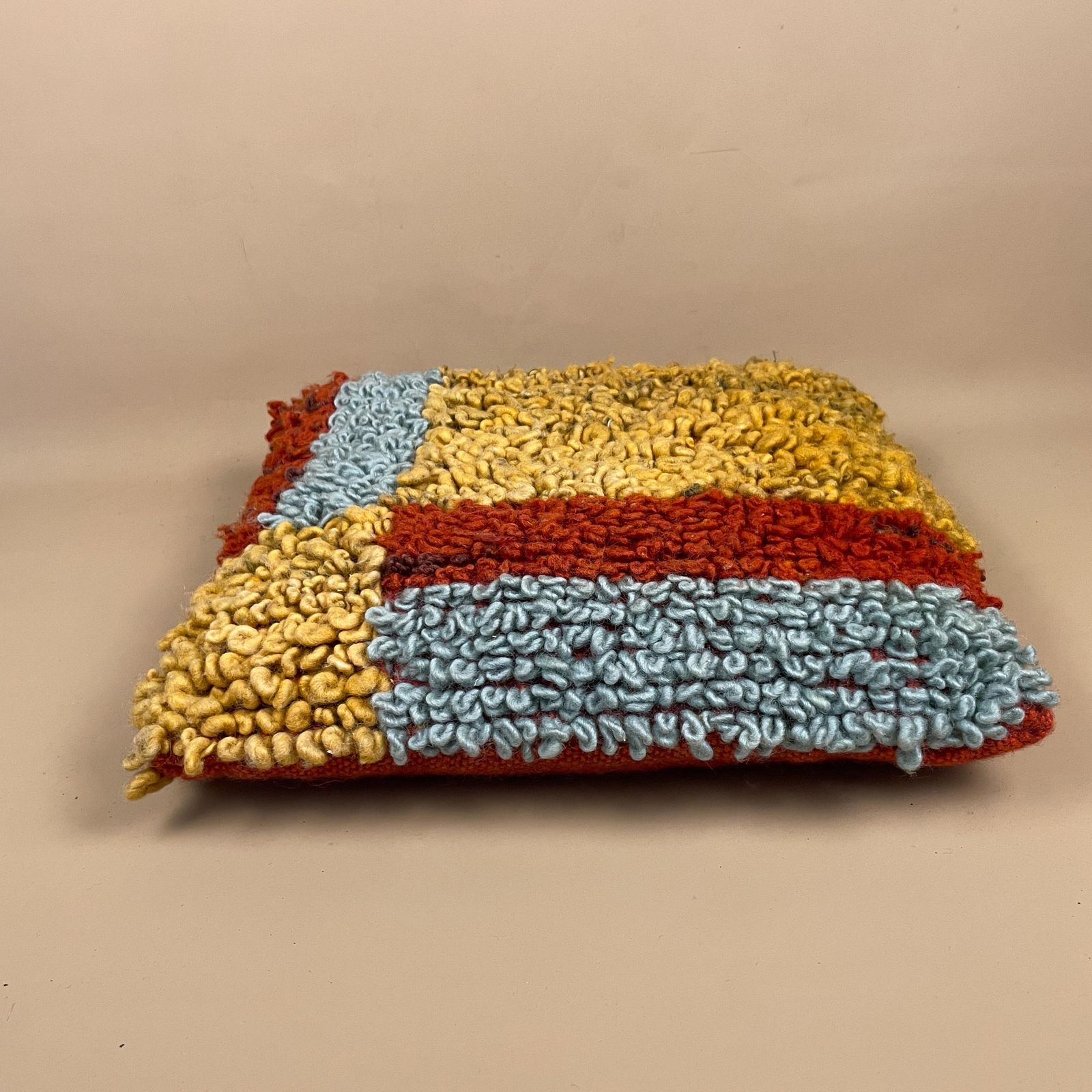 Vintage Moroccan Wool Woven Cushion Scatter Pillow Kilim Boucle Red Blue Yellow Geometric Antique Cushions 40x35cm Bolster Throw Decorative photo for sale
