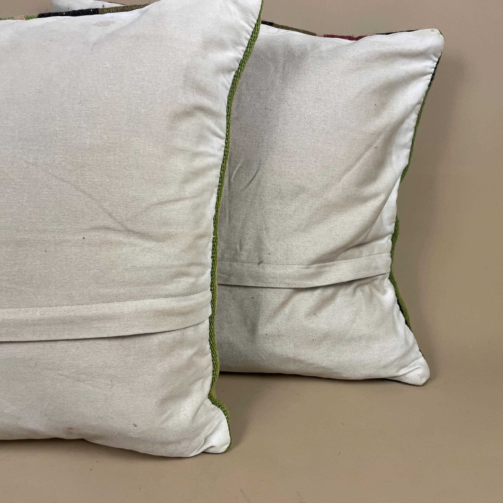 photo for sale Set Of 2 Vintage Moroccan Wool Woven Cushion Scatter Pillow Kilim Green Striped Pattern Antique Cushions 39x39cm Bolster Throw Decorative
