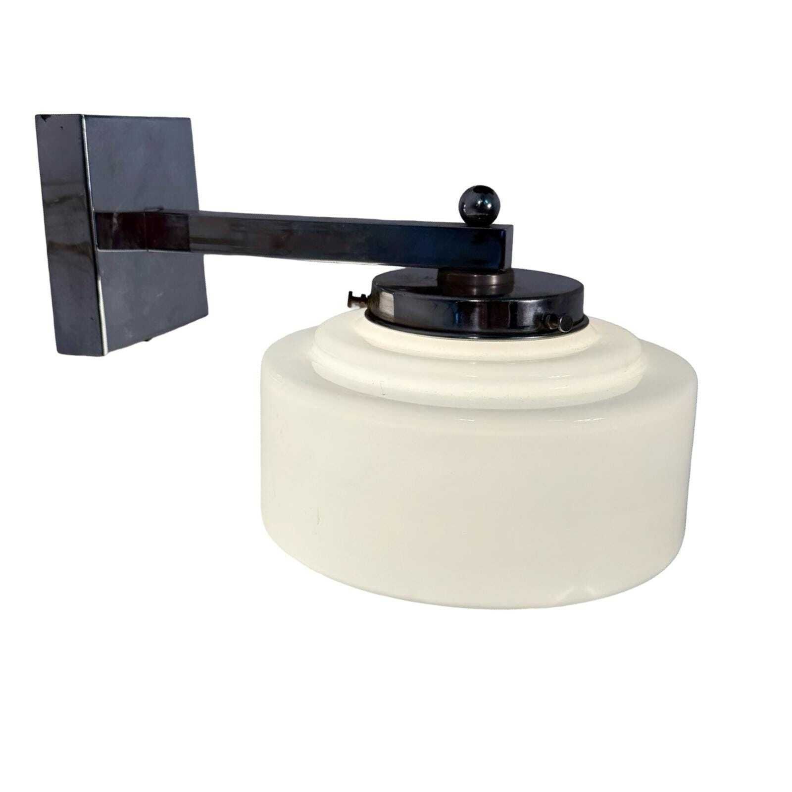 Art Deco   Gispen   Wall Mounted Lamp With Opaline Glass And Chrome Plated Mount   Stepped / Stair Hood photo furniture
