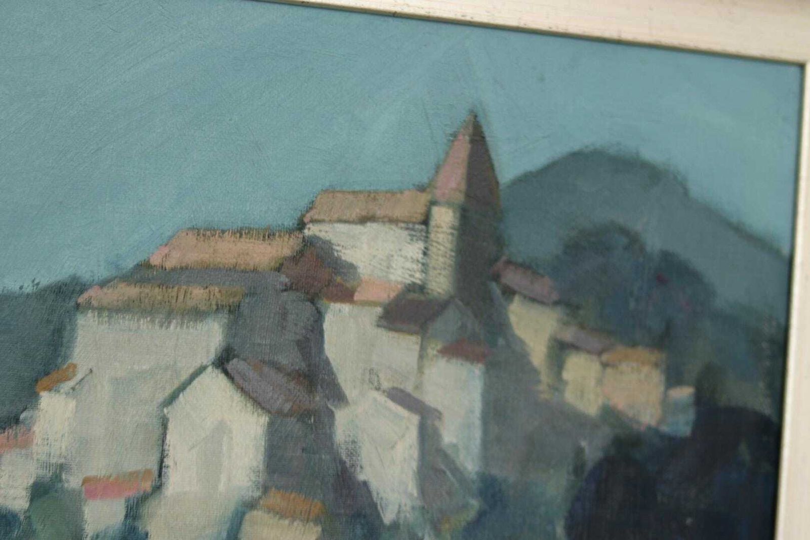 Original Mid Century Swedish Oil On Canvas – “Village Motif” By Bengt Hillgrund – Vintage & Framed 42.5 × 53 Cm (16.7" × 20.9") photo vinterior
