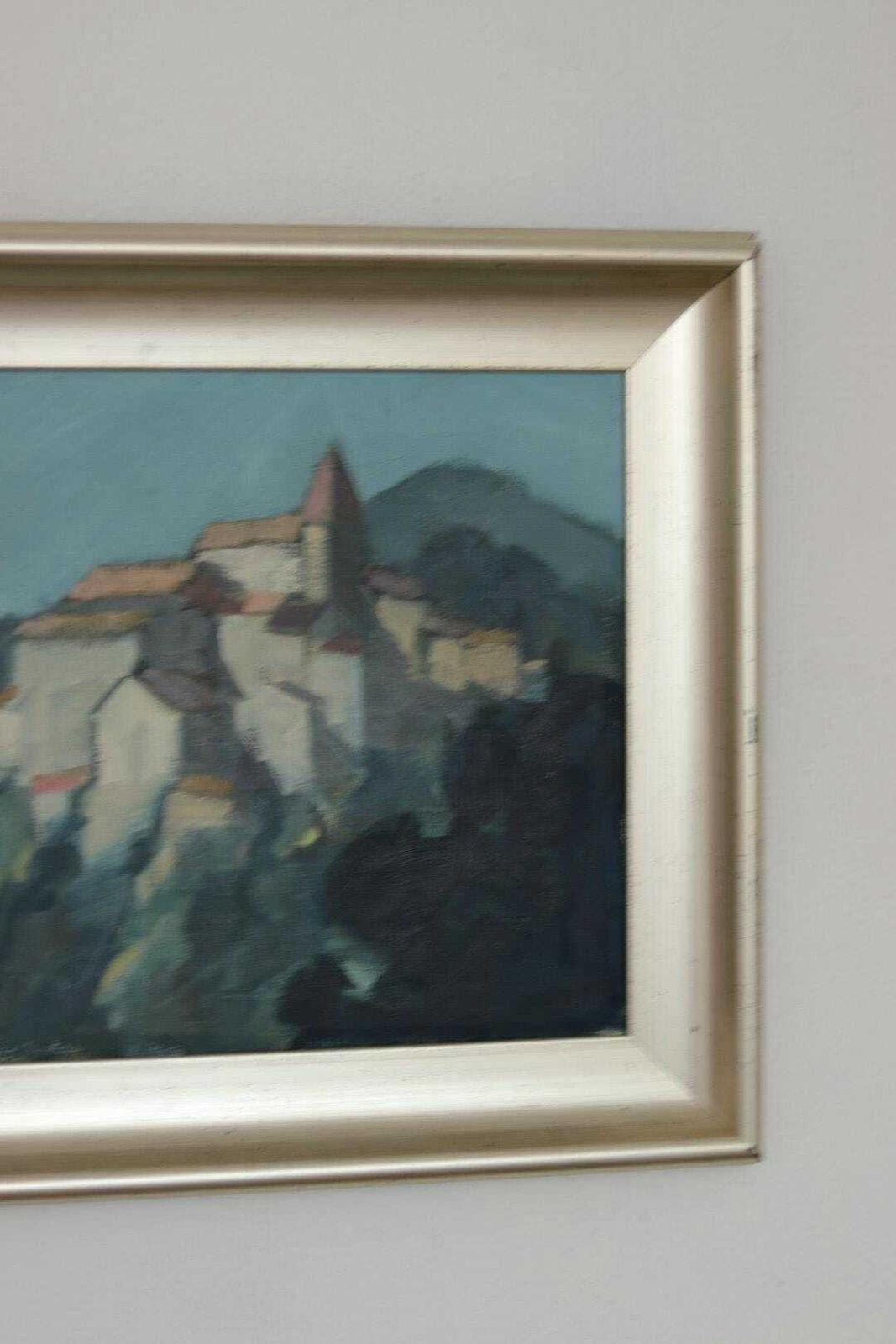 photo buy Original Mid Century Swedish Oil On Canvas – “Village Motif” By Bengt Hillgrund – Vintage & Framed 42.5 × 53 Cm (16.7" × 20.9")