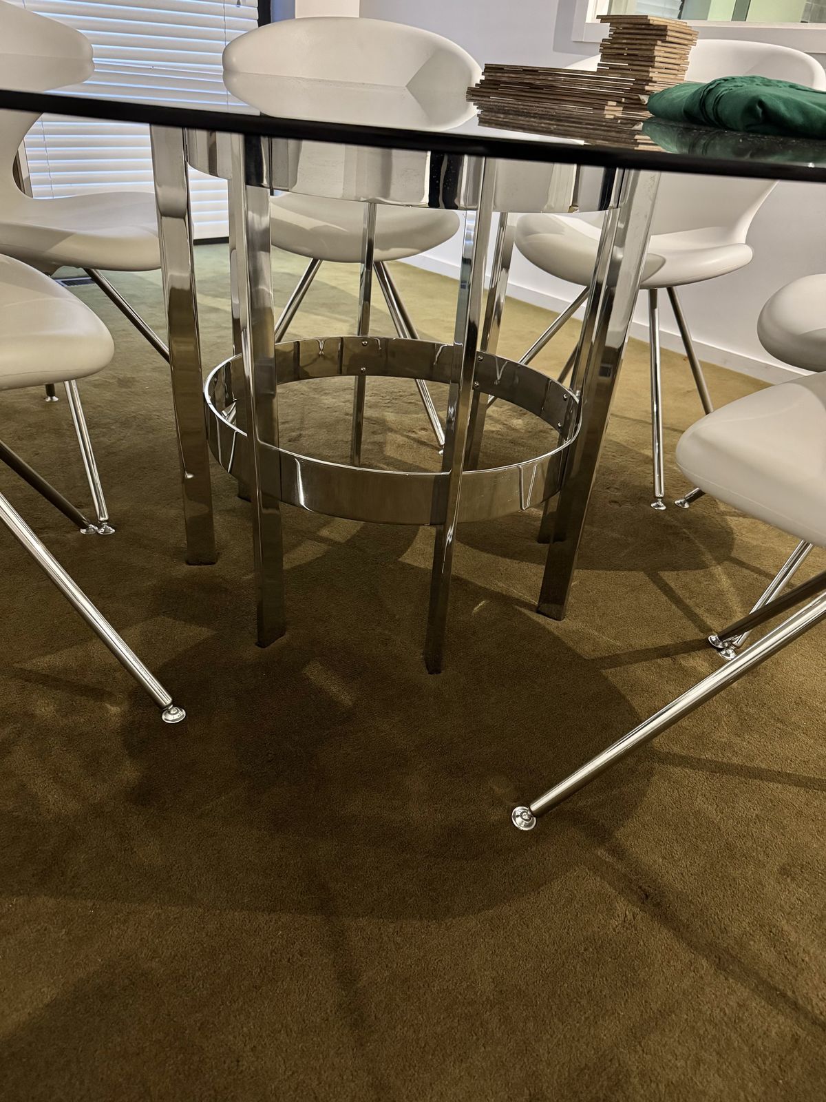 Tonon Concept Dining Chairs X8 And Smoked Glass And Chrome Dining Table photo furniture
