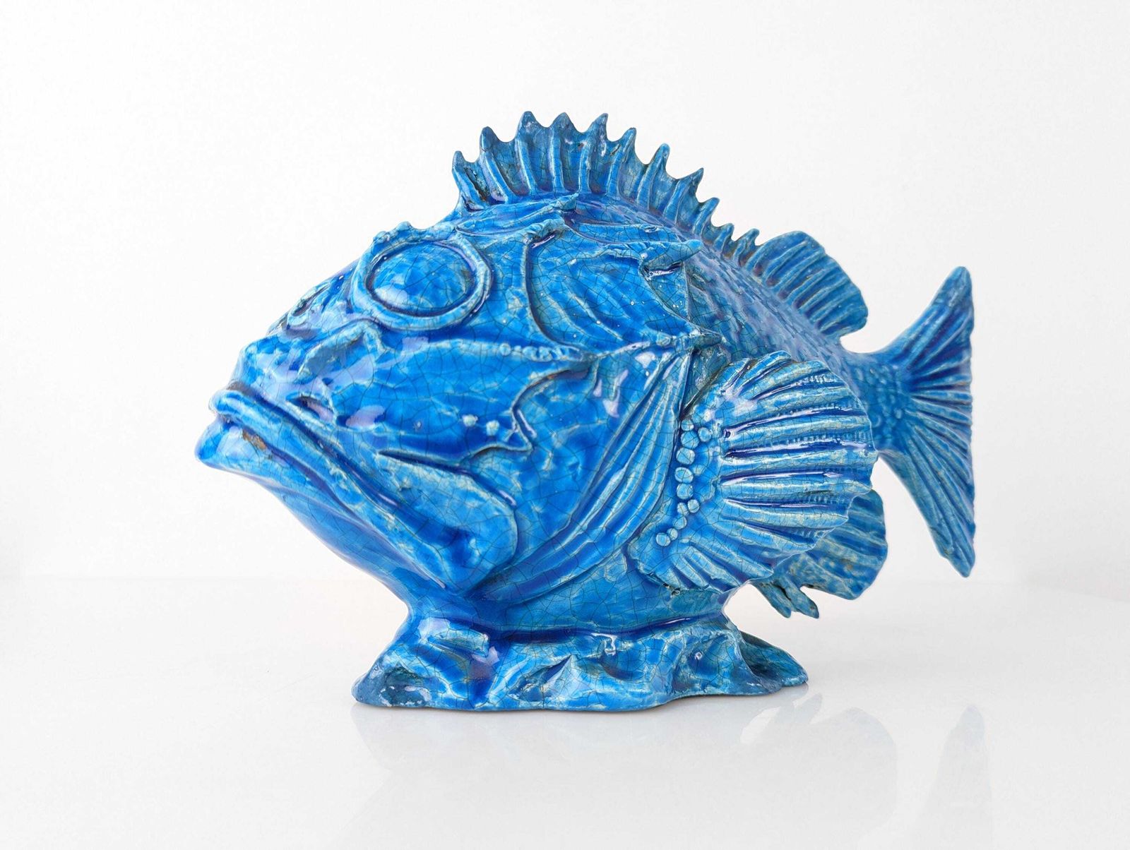 Scorpionfish Sculpture By Guido Cacciapuoti, Blue Glazed, Art Deco, 1930s photo 543.0